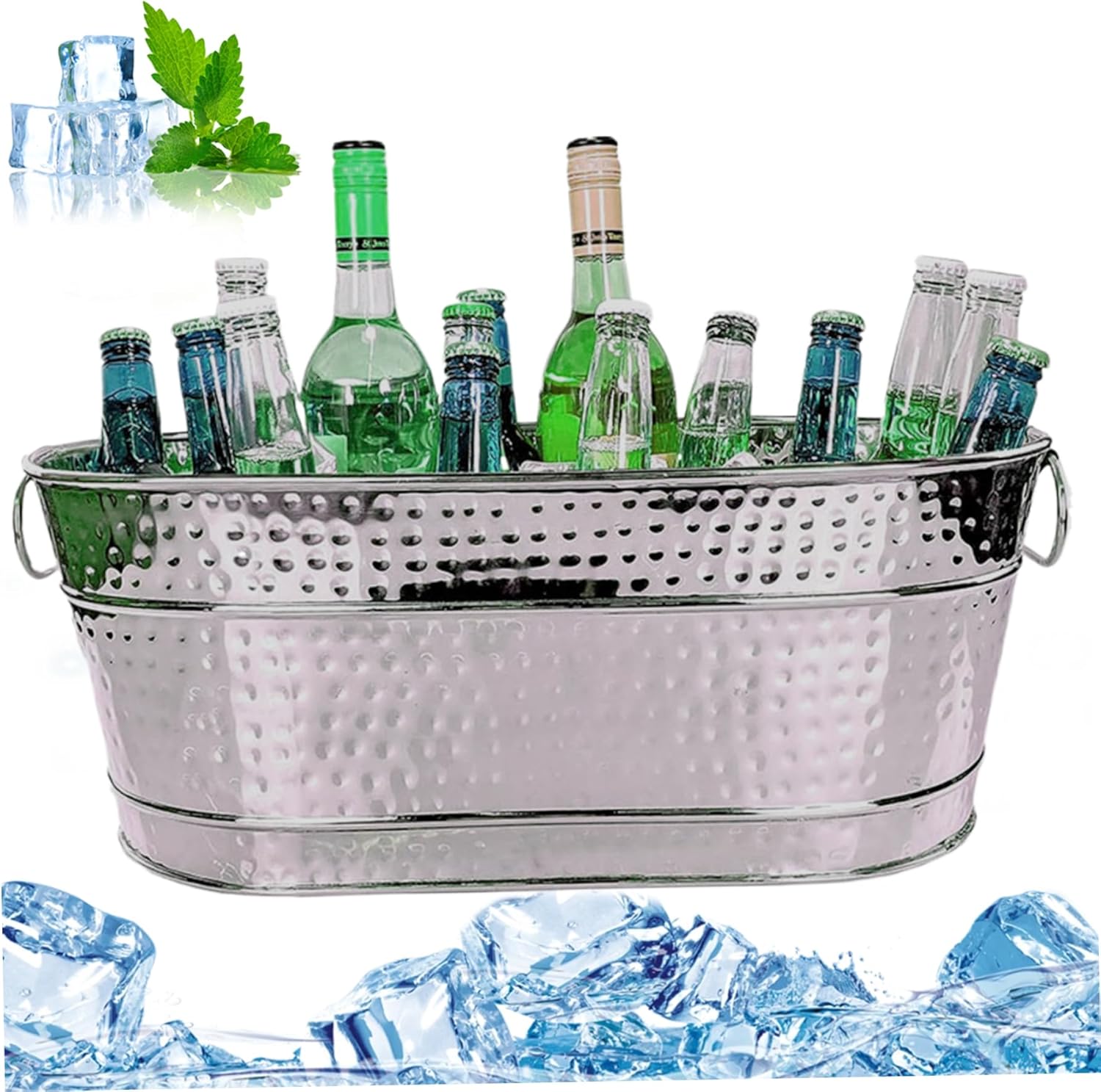 Beverage Tub Food Safe Galvanized Ice Tub with Handles 15QT Champagne Chiller Rust Resistant & Sturdy Drink Cooler for Parties Keep Ice for 8 Hours Cooling Bar