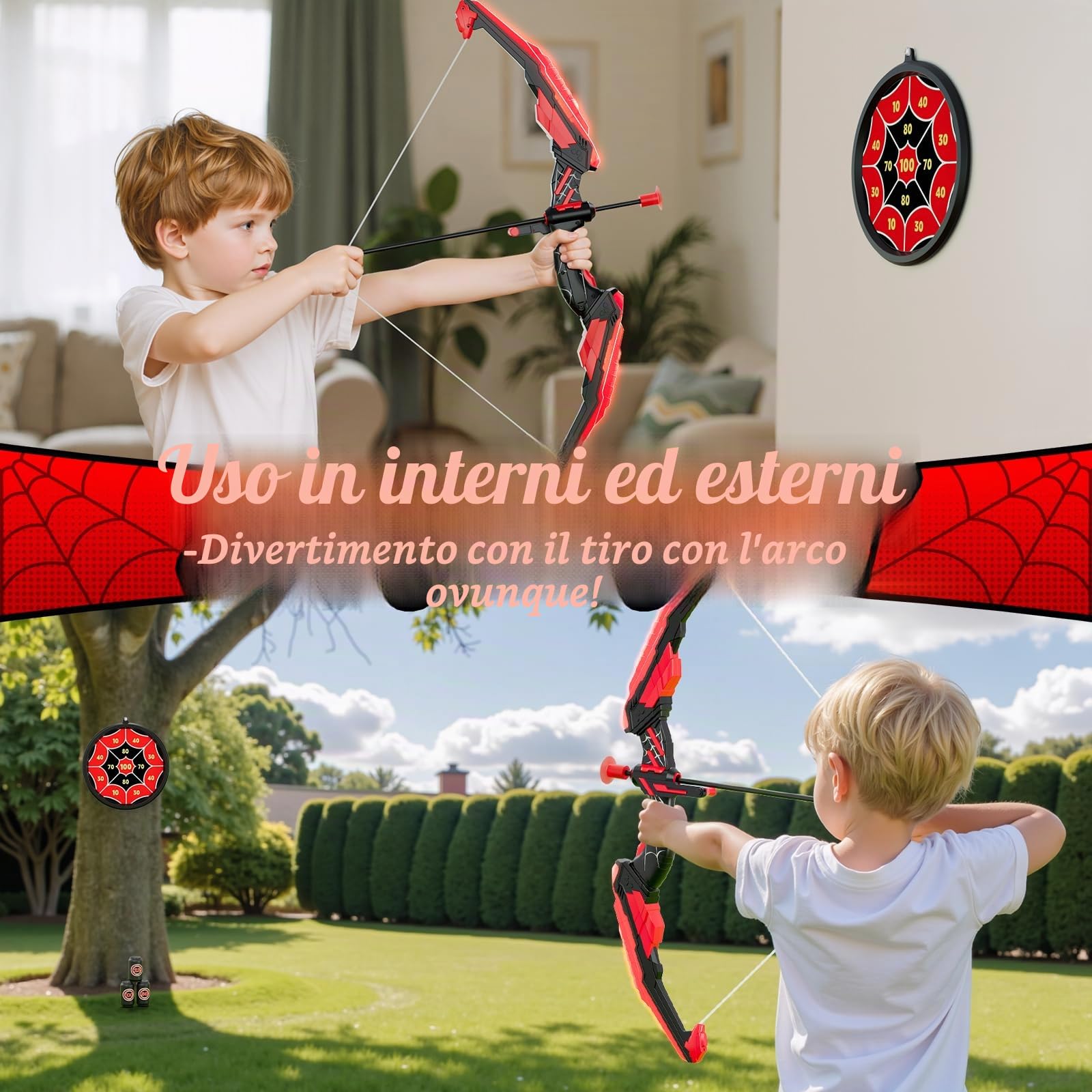 HYES Tiro con l'arco Freccia e Arco per Bambini Kit Arco e Freccia Giocattolo con Luci a LED, Frecce a Ventosa, Bersaglio, Frecce e Bersagli di Punteggio, Giocattolo Interno ed Esterno