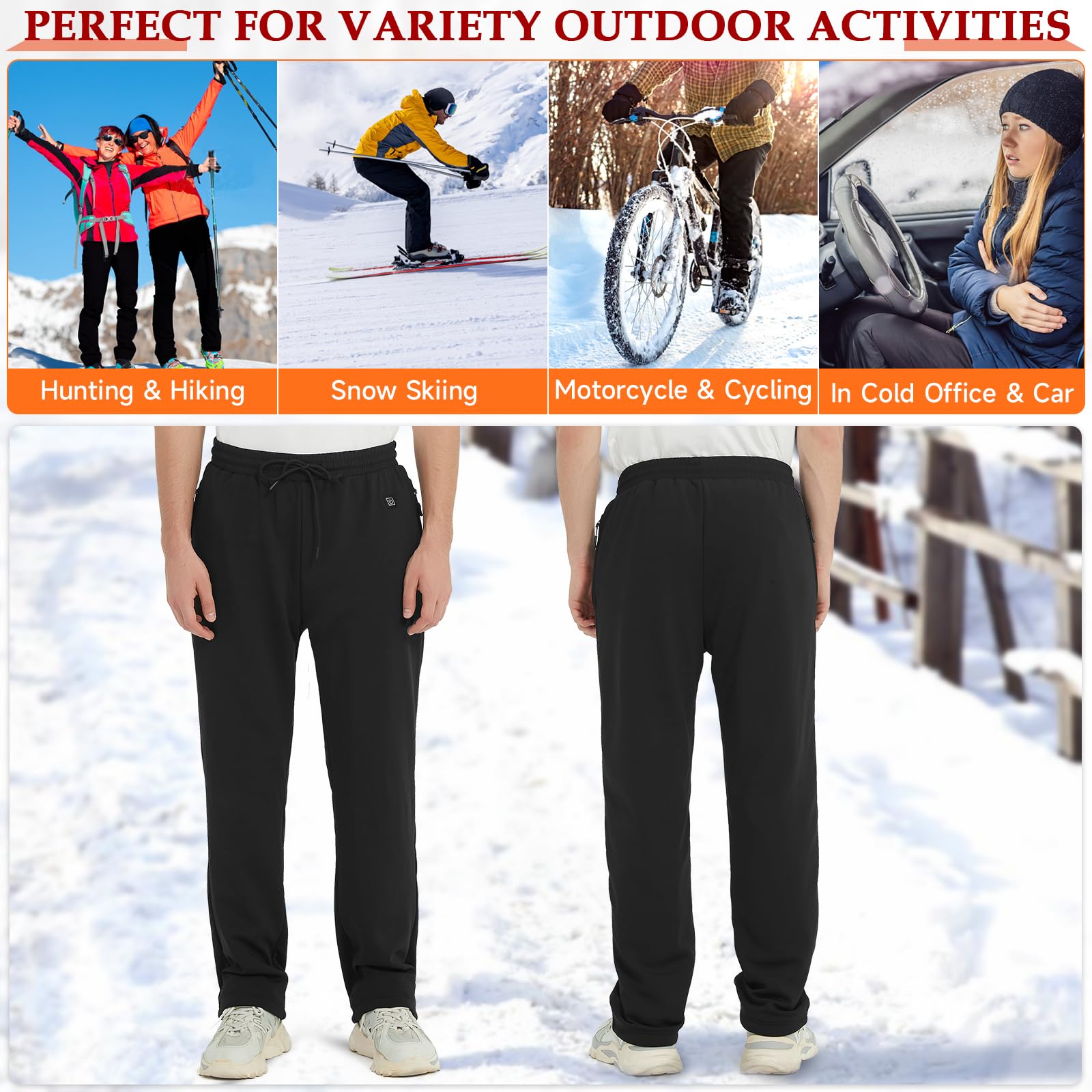 FERNIDA Pantalones térmicos para hombres y mujeres, gruesos, eléctricos, 5 V, USB, 8 zonas, pantalones de calefacción para invierno al aire libre (batería no incluida)