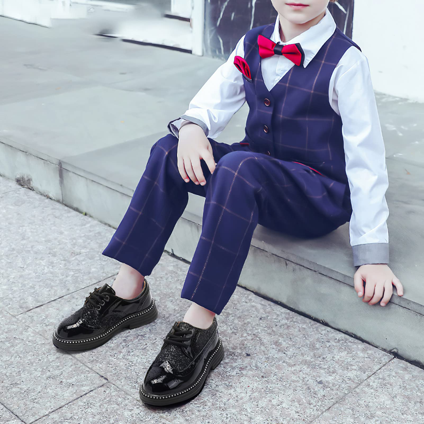 rismart Chico Niña Zapatos de Vestido con Cordones Brillante Lentejuelas Cómoda Formal Brogue Wingtip Oxfords