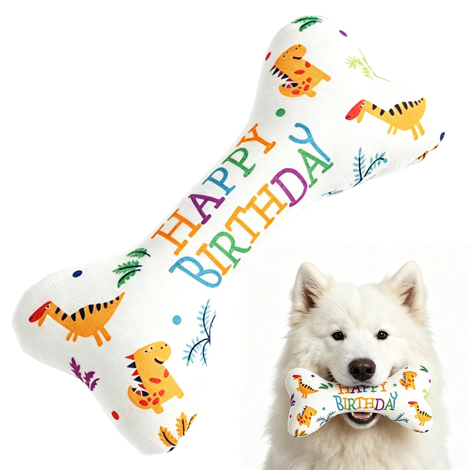 KRENIE Dog Birthday Toy Plush Bone – Birthday Bone Design Dog Toy – Soft Plush Chew Toy for Medium and Large Dogs – Dog Birthday Gift for Parties and Celebrations — image 1