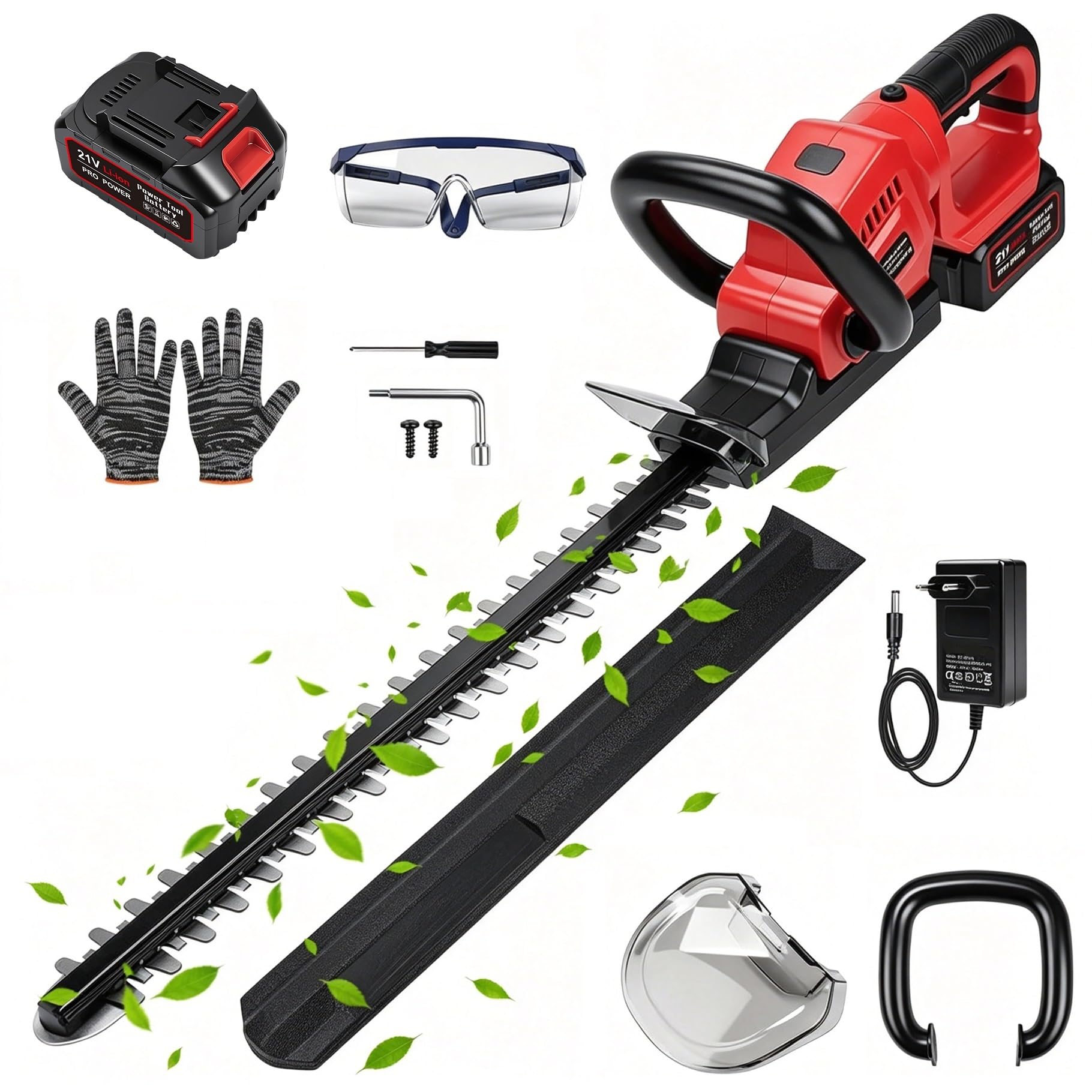 Cortasetos Electrico Bateria 21V, Corta Setos Jardin Electrico Inalámbrico con 3.0Ah Batería, Motor 850W, Longitud de Cuchilla de 56cm, para Desherbar, Podar Arboles y Arbustos