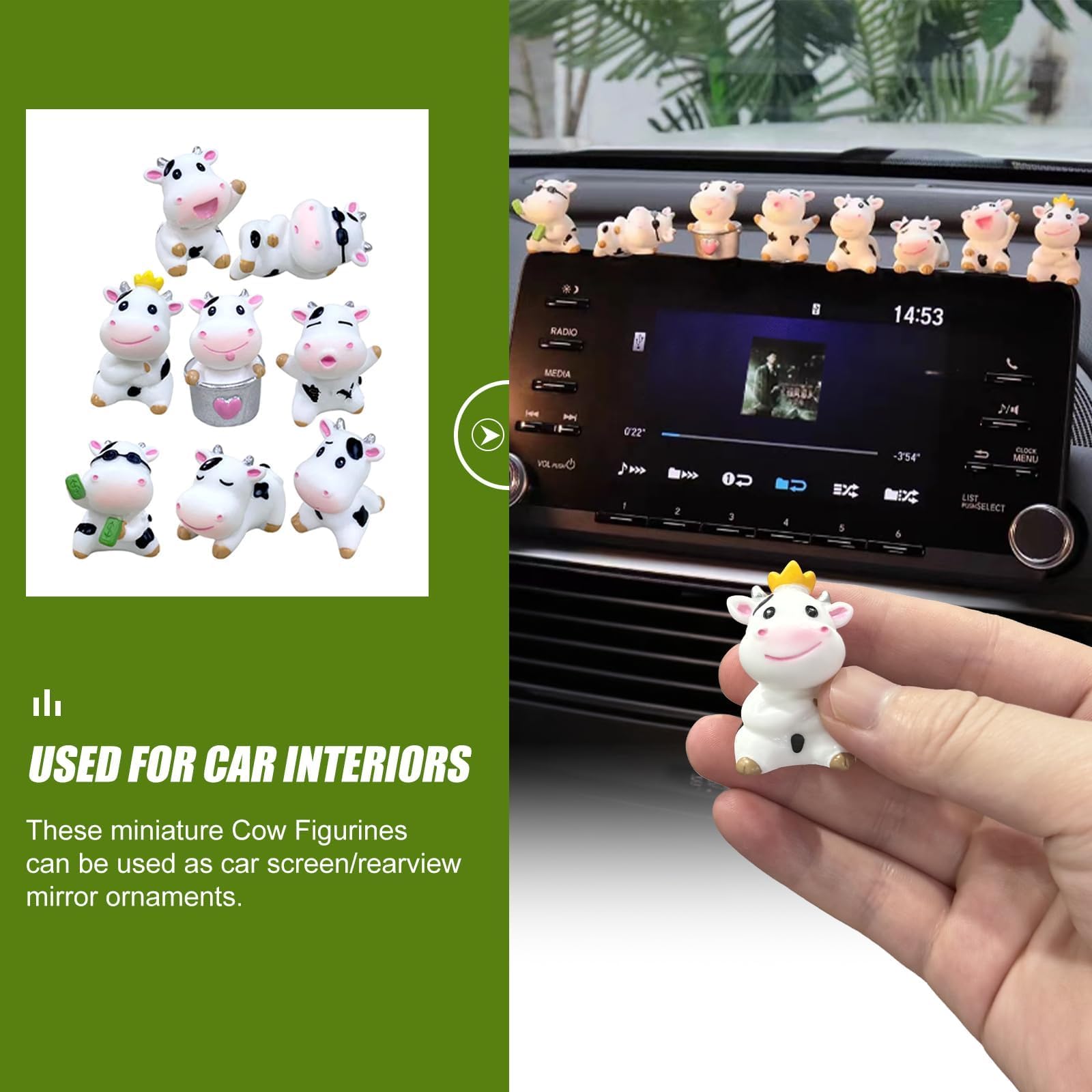 8Pcs Cute Cow Car Dashboard Ornaments - Vehicle Rear View Mirror Dashboard Touchscreen Top Funny Adorable Mini Decor — view 3