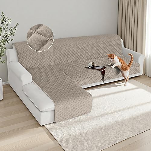 Miniatura 12 de HDCAXKJ Fundas impermeables para sofá modular, acolchadas de terciopelo, 2 piezas, en forma de L, lavables, gruesas, antideslizantes, con protector