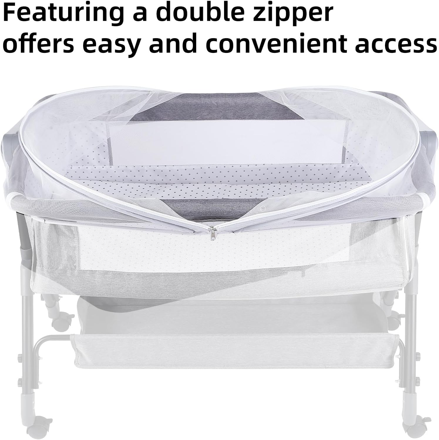 Bassinet Cover Mosquito Net for Babies to Keep Insects/Bugs/Cats Out, Toddler Bassinet/Bedside Sleeper/Crib Net with Two-Way Zippers & Storage Bag, Breathable Mesh Holes, White