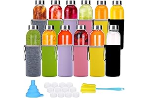 CUCUMI Reusable Glass Water Bottles with Sleeves and Stainless Steel Lids