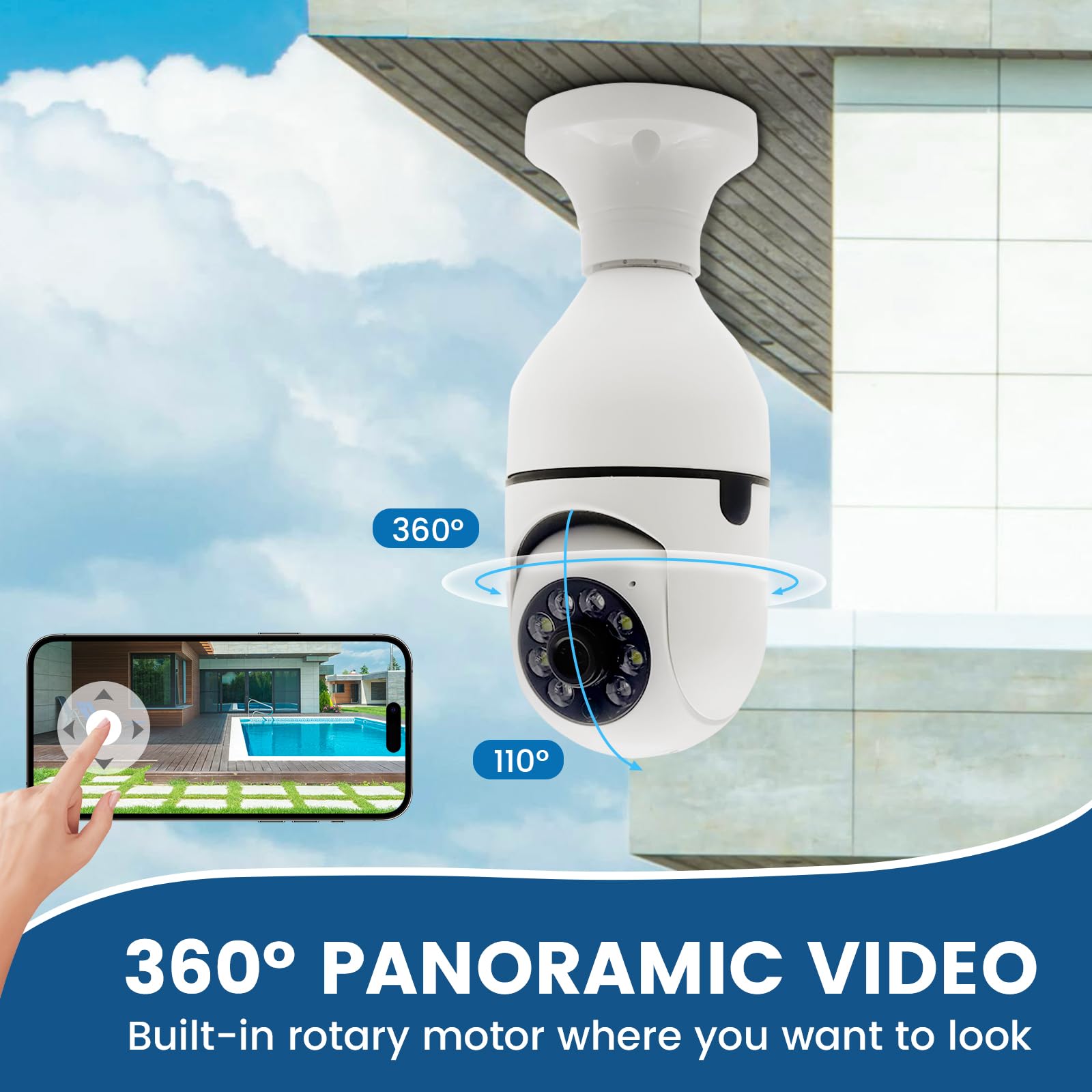Biqiure Lampadina Con Doppia Telecamera Di Sorveglianza WiFi – 1080P Full HD, Visione Notturna A Colori, Audio Bidirezionale E Rilevamento Movimento 360° - 4