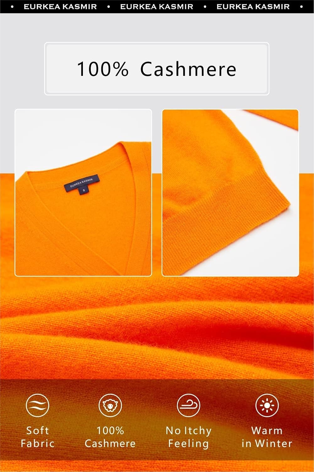 EURKEA Women's V Neck 100% Cashmere Cardigan Sweater, Pullover Winter Top for Women, Gifts Ready - Image 6