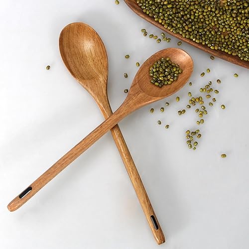 Miniatura 6 de Juego de 2 cucharas de madera grandes de 12 pulgadas para utensilios de cocina, espátula de madera, mezcla, cucharas de servir, cuchara de mango