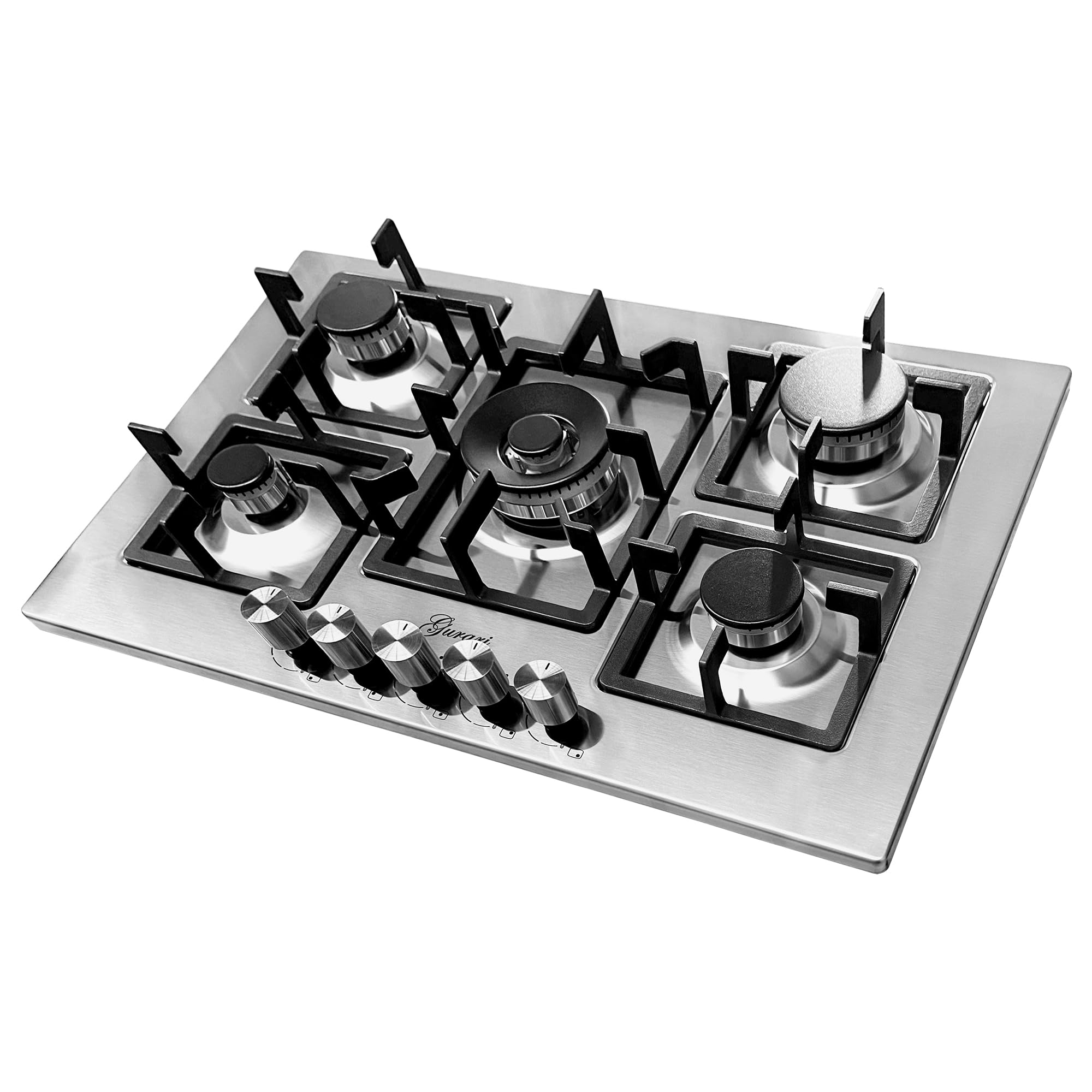Gurari GCH FQ755VTGC - Placa de cocina (75 cm, acero inoxidable, 4,0 KW WOK, 5 quemadores de gas, FL.Gas