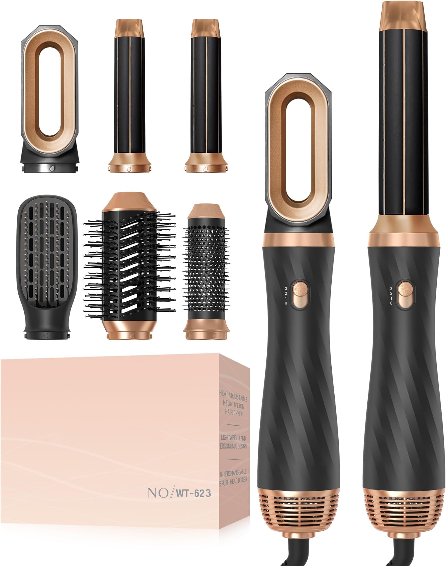 Hair Styler 6 in 1,OKWRAP Air Styler Set, Hair Dryer Brush with Curl, Straighten, Volumise, Smooth and Hairdryer Brushes for Styling, Blow Dryer Brush Hot Hair Styler for All Hair Type/Length