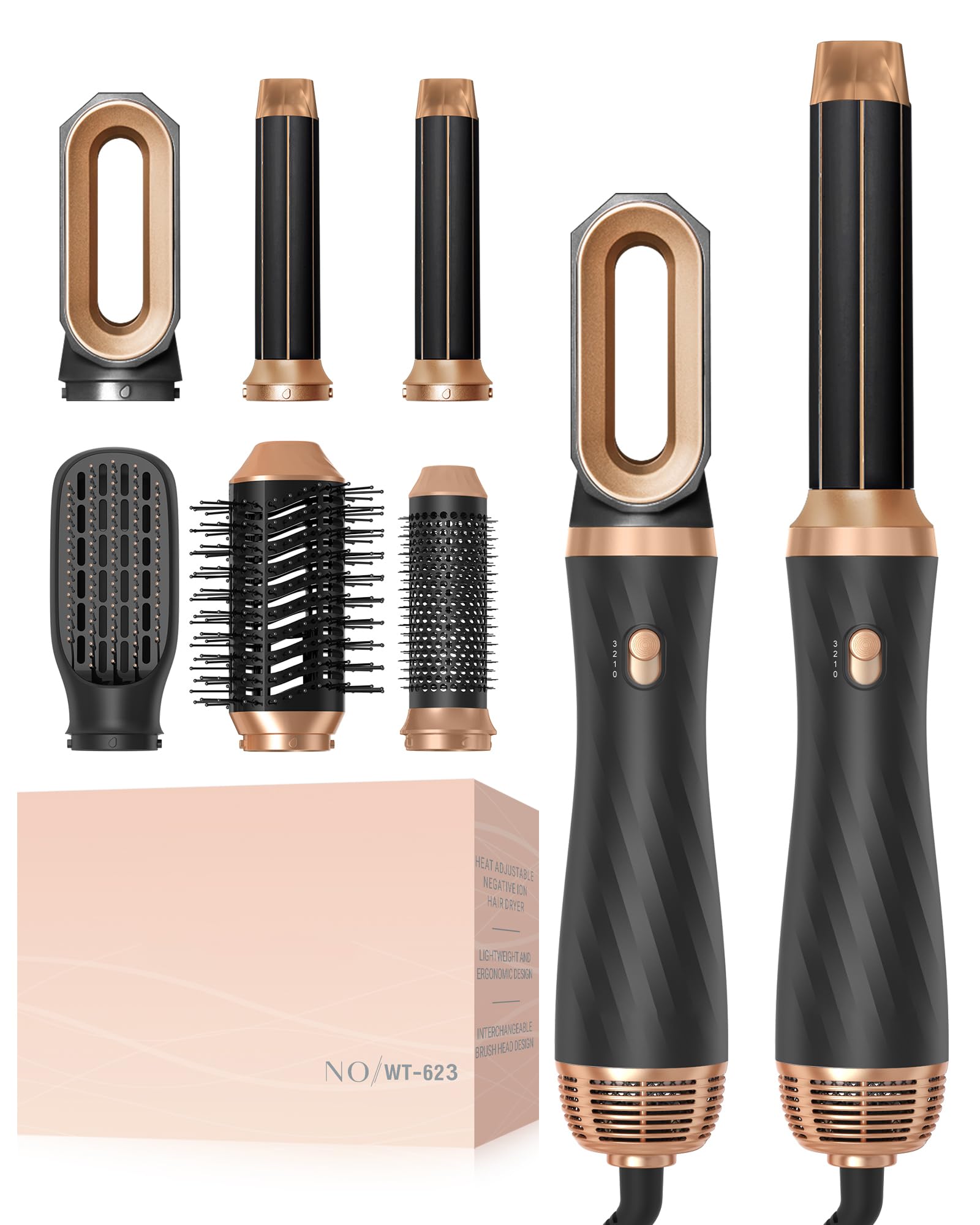 Hair Styler 6 in 1,OKWRAP Air Styler Set, Hair Dryer Brush with Curl, Straighten, Volumise, Smooth and Hairdryer Brushes for Styling, Blow Dryer Brush Hot Hair Styler for All Hair Type/Length