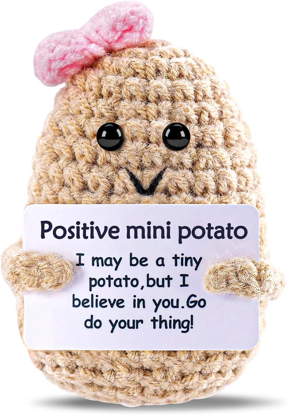 DAFURIET Funny Crochet Potato Girl Doll - Handmade Optimist Knitted Plush with Encouragement Card, Easter Mother's Day Birthday Gifts for Women Men