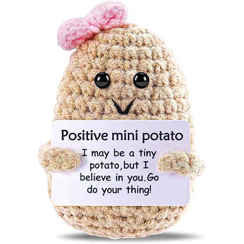 Funny Crochet Potato Girl Valentine's Day Gifts for Father Dad Women Men Friend,Birthday Gifts from Daughter Son Handmade Kintted Crochet Doll with Emotional Encouragement Card Desktop Decors