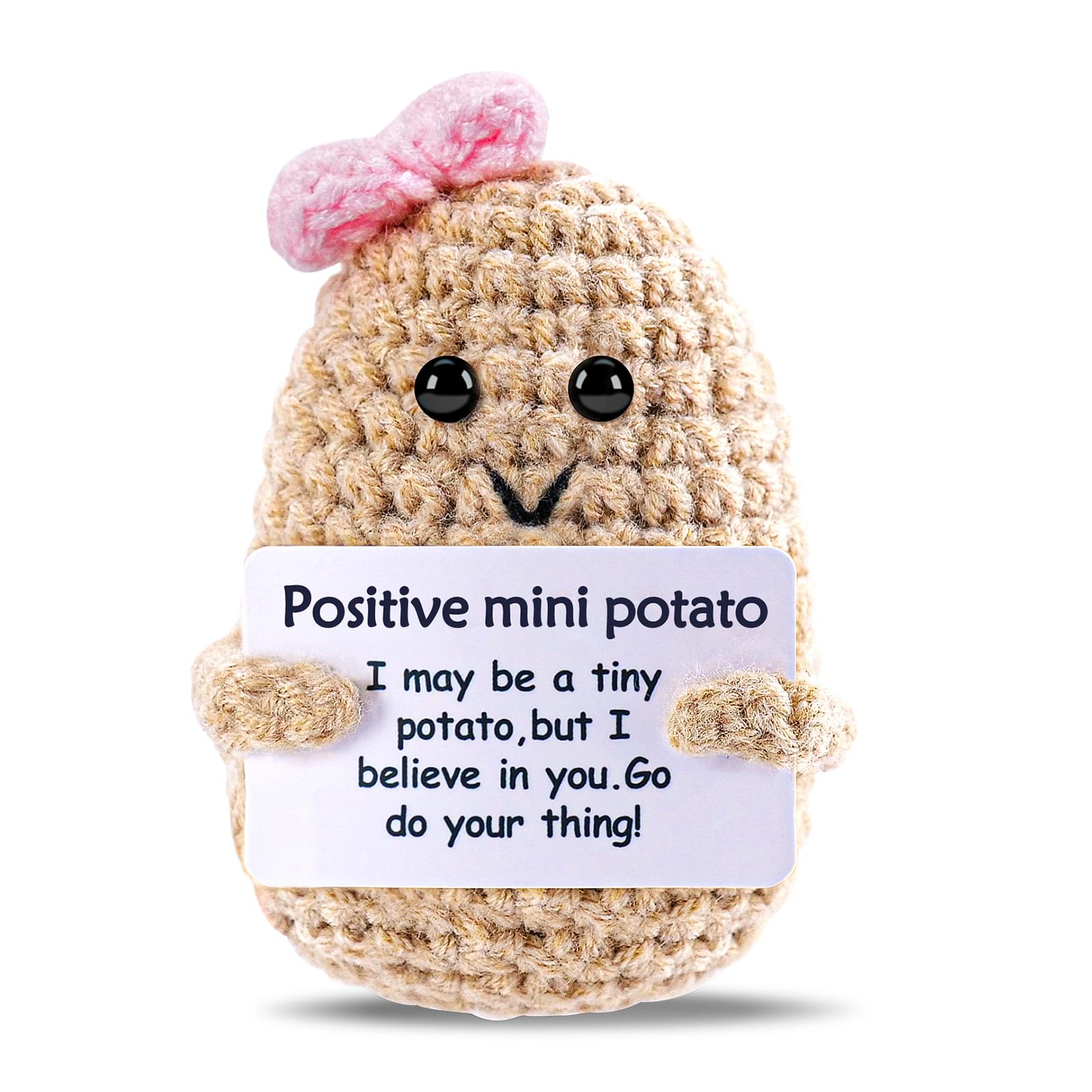 Funny Crochet Potato Girl Easter Gifts for Father Dad Women Men Friend,Mother's Day Birthday Gifts from Daughter Son Handmade Kintted Crochet Doll with Emotional Encouragement Card Desktop Decors