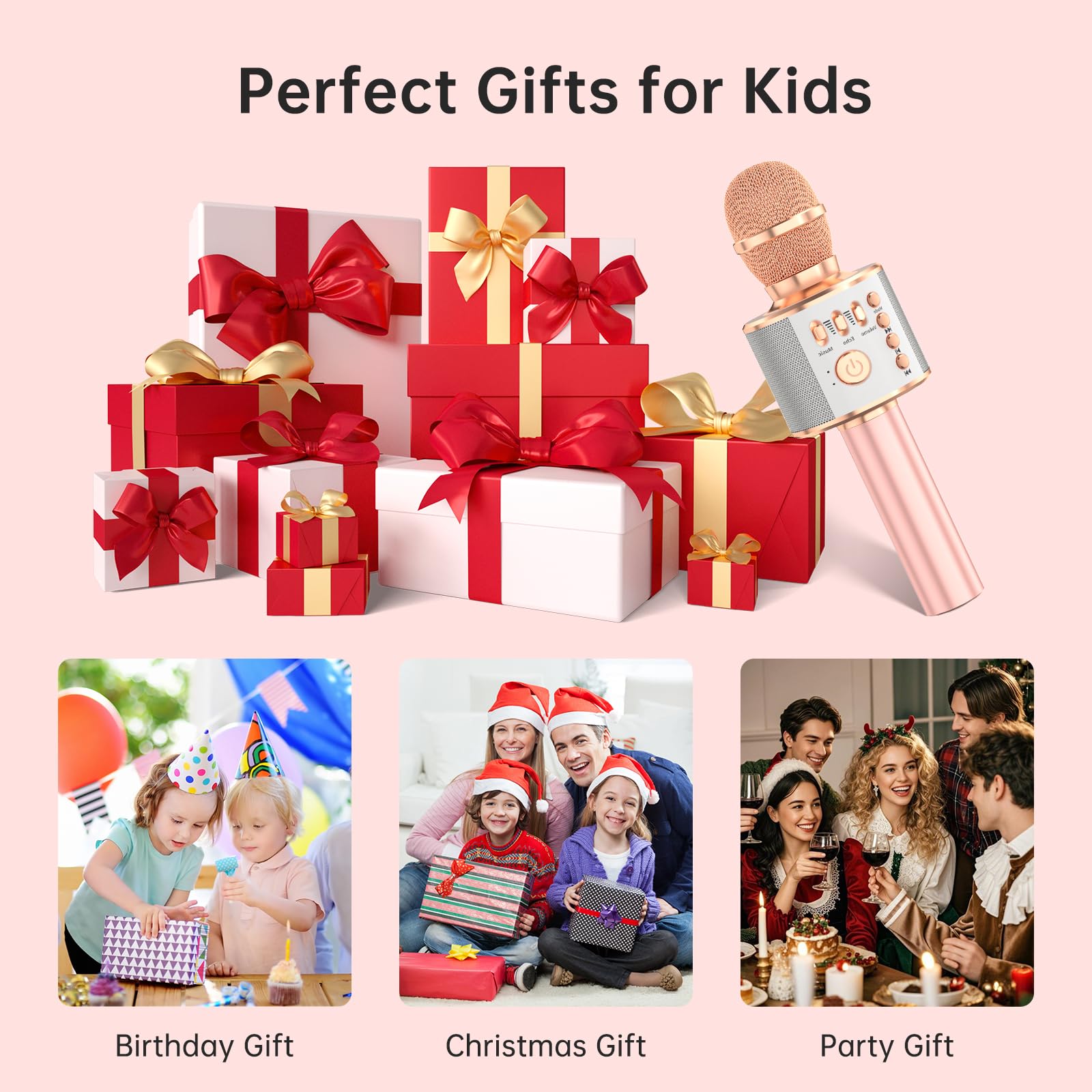 Bambini Karaoke Microfono 3-in-1 Portatile Handheld Bluetooth Microfono Altoparlante Registratore con Voice Changer Singing Giocattoli per Ragazzi Ragazze Adulti Regalo di Compleanno di Natale