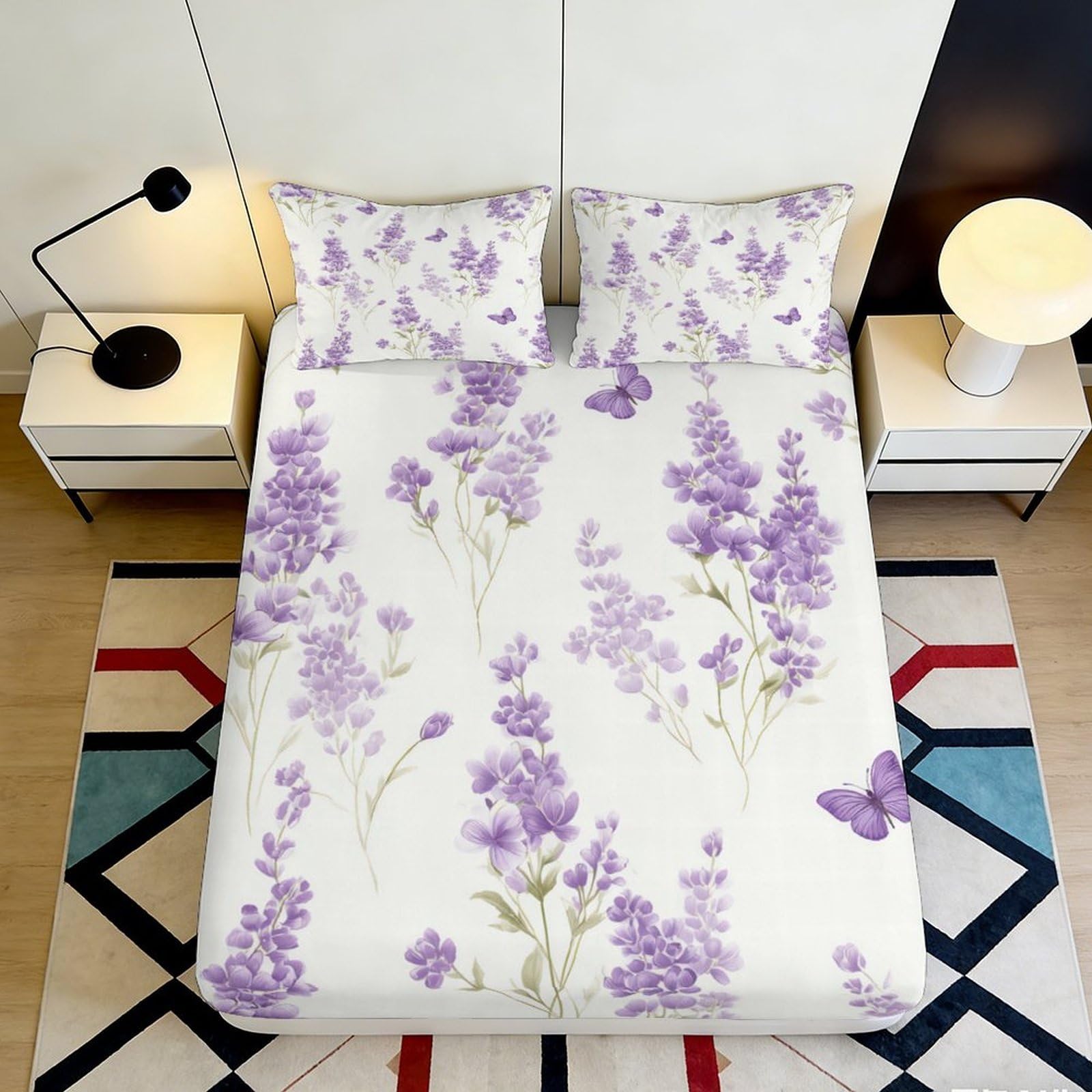 Pnayamiorkfel Style-1 3D Printed Lavender Butterfly Fitted Sheet Microfiber Soft Floral Mattress Cover For Bedroom Guest Room Decor 90X200x25cm