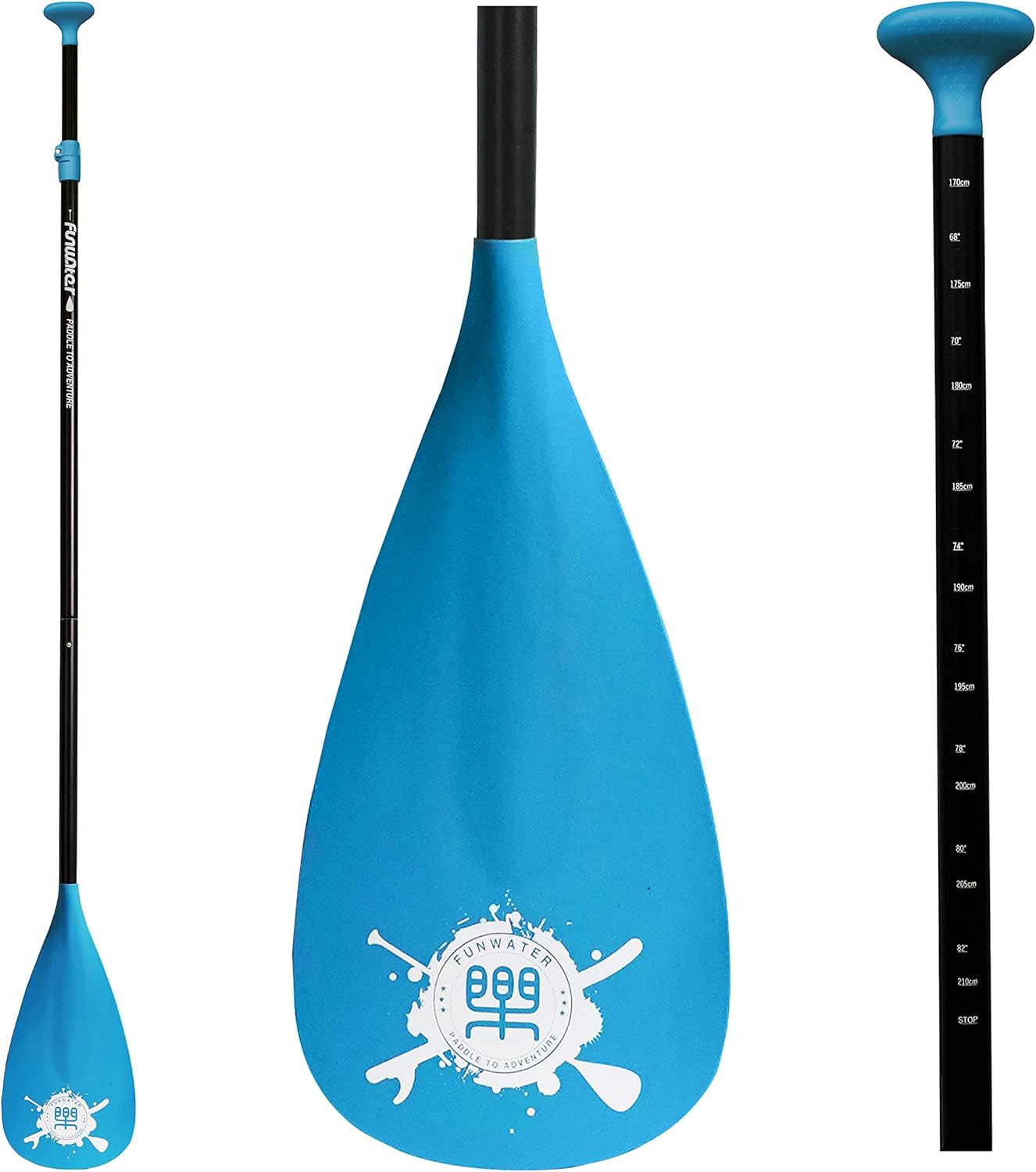 FunWater SUP Paddles - Adjustable Stand Up Paddle 3 Piece Floating Alloy Portable Paddle Board Paddles - Lightweight & Floating oars - Durable and Packable - Efficient Padding