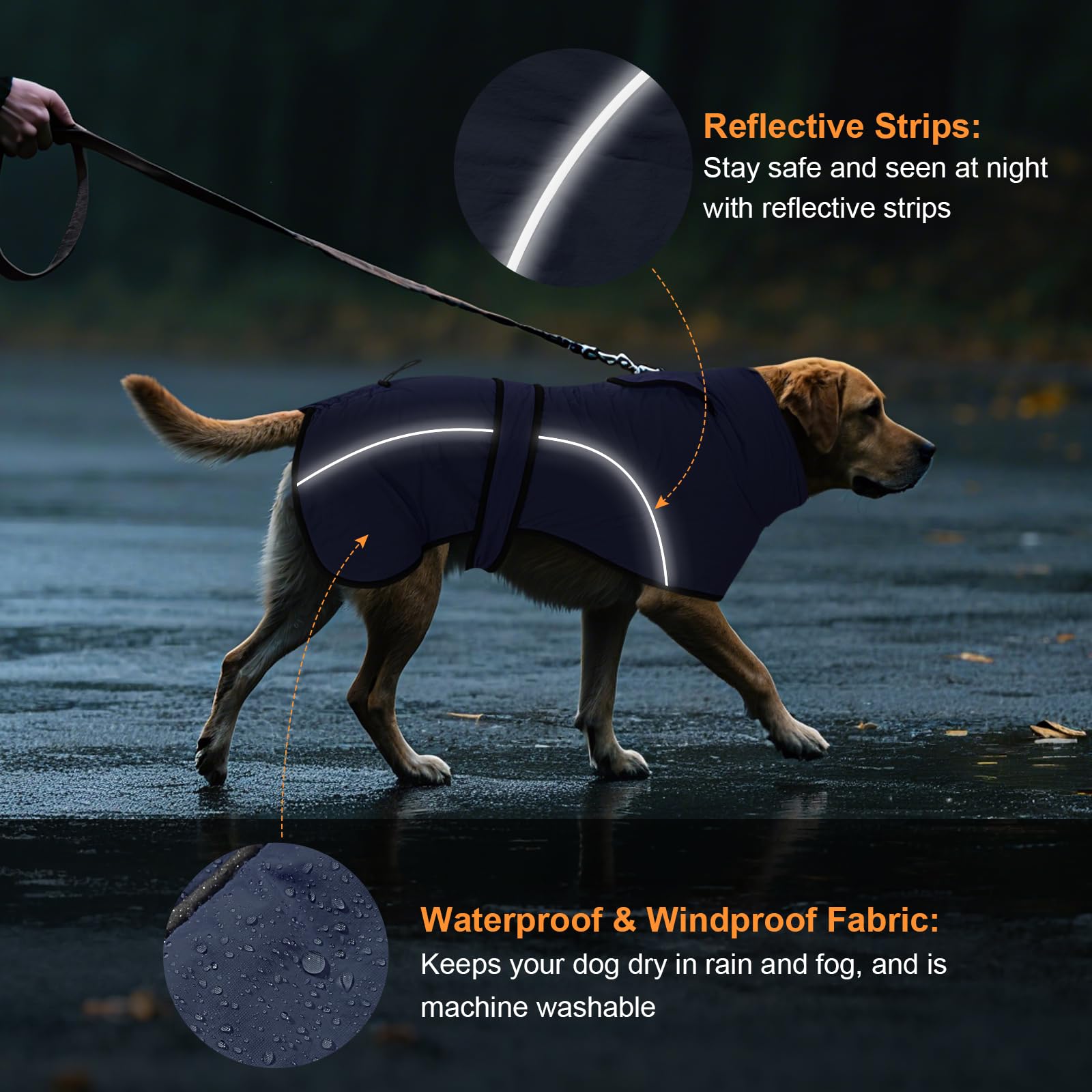 Dotoner Cappotto Impermeabile per Cani,Cappottino Cani,con Foro Guinzaglio e Bande,Giubbotto cane Antivento Invernale Termico con Bretchie Regolabile per Cane Taglia Piccola, Media e Grande