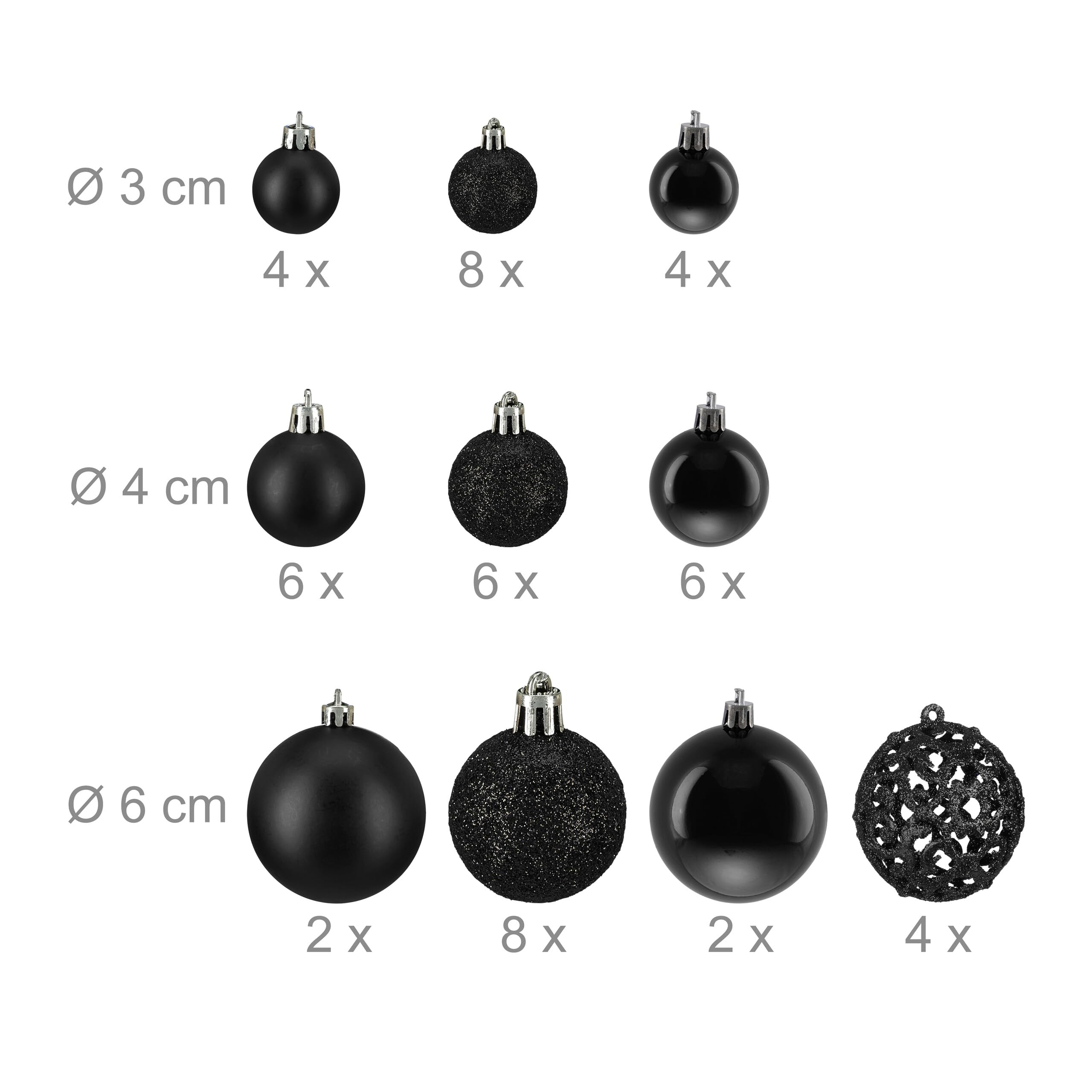 Boules De Noël Relaxdays - Lot De 50 En Plastique, Pailletées, Mates Et Brillantes - Diamètres 3, 4 Et 6 Cm