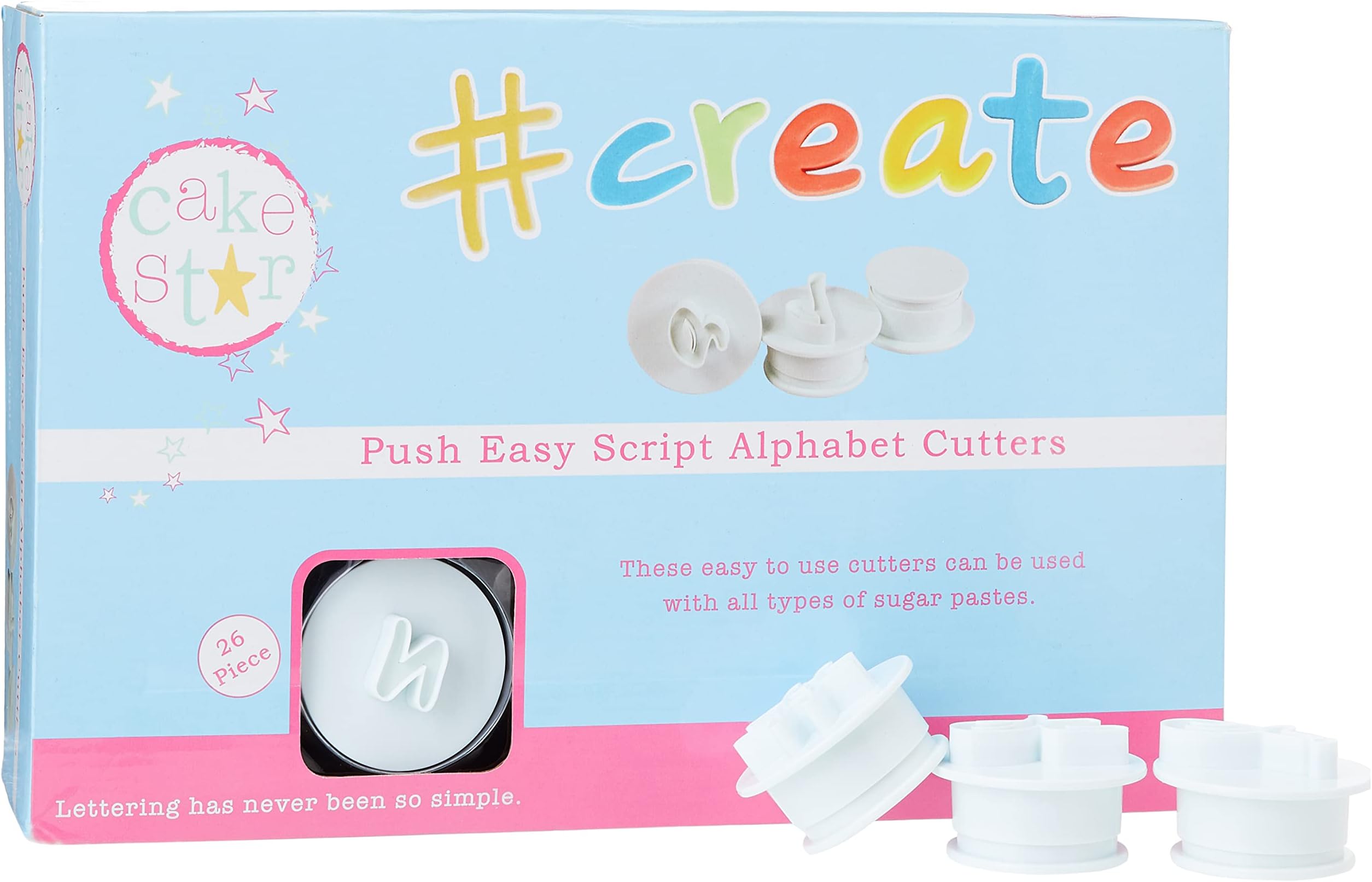 Cake Star Push Easy Script Cutters - Lowercase Alphabet - - Letter Cookie Cutter for Cake Decorating and Sugarcrafting with Fondant, Marzipan, Sugarpaste, Pastry