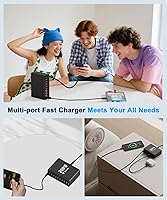 Vista 7 de Estación de carga USB C de 10 puertos con 4 cables USB, bloque de cargador GaN tipo C de 200W, adaptador de enchufe de regleta de alimentación