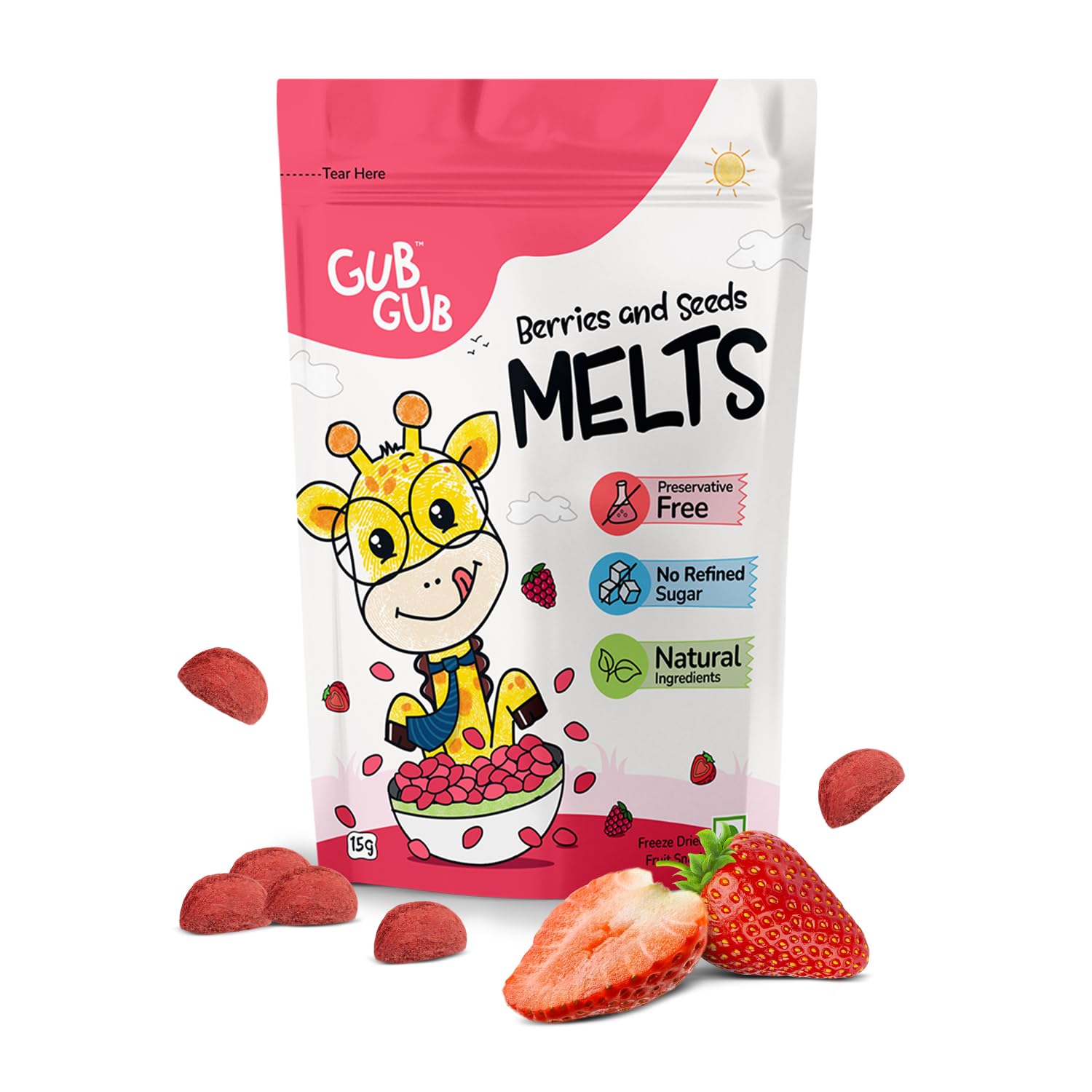 GubGub Berries and Seeds Melts | Healthy Freeze-Dried Fruit Snacks for Kids | 15g Pack | No Refined Sugar or Preservatives | Melts for kids | Baby Snacks 12+ Months