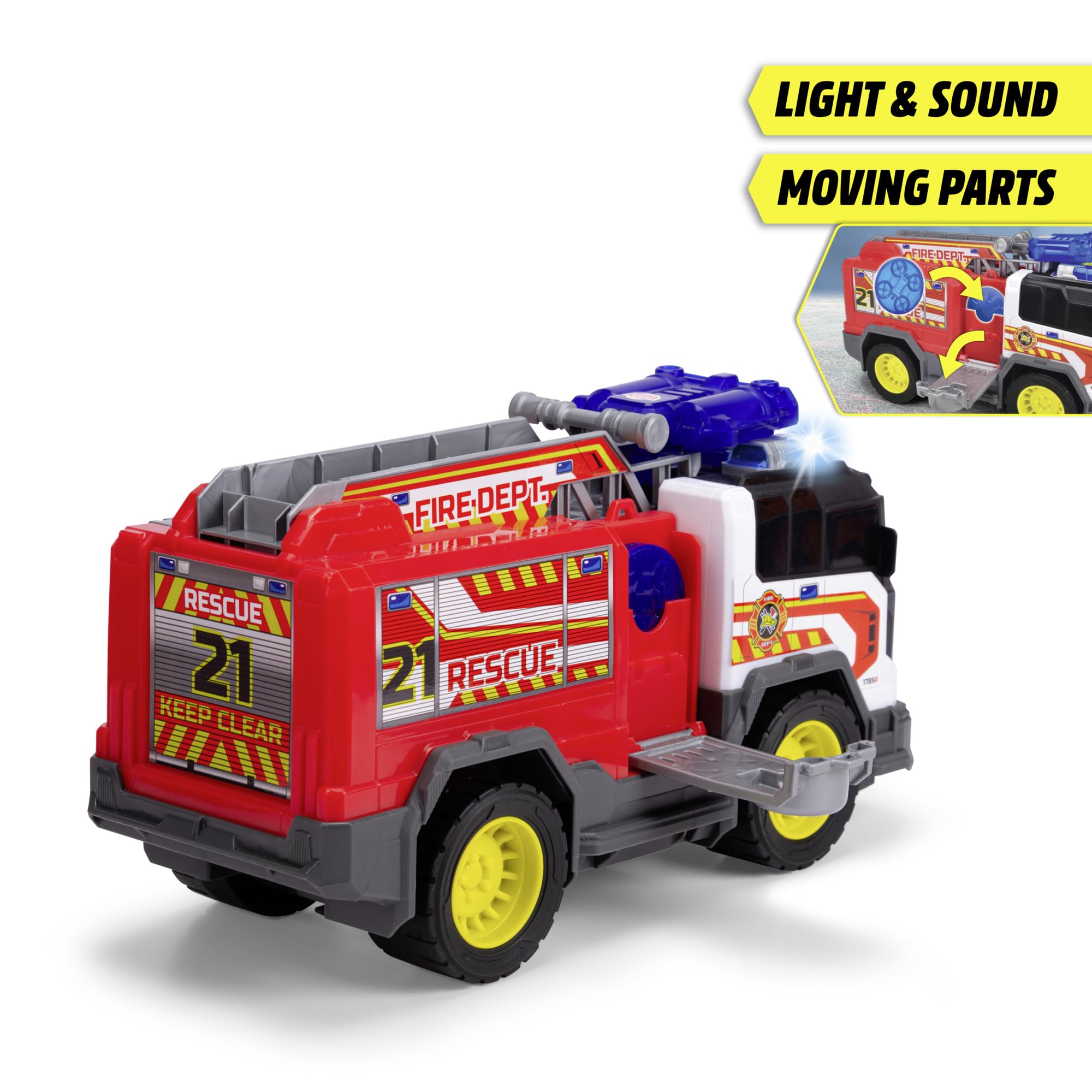 Dickie Toys - Fire Rescue Unit, 30 cm, Grande camion dei pompieri, a partire dai 3 anni, con luci e suoni, batterie incluse, 203306020