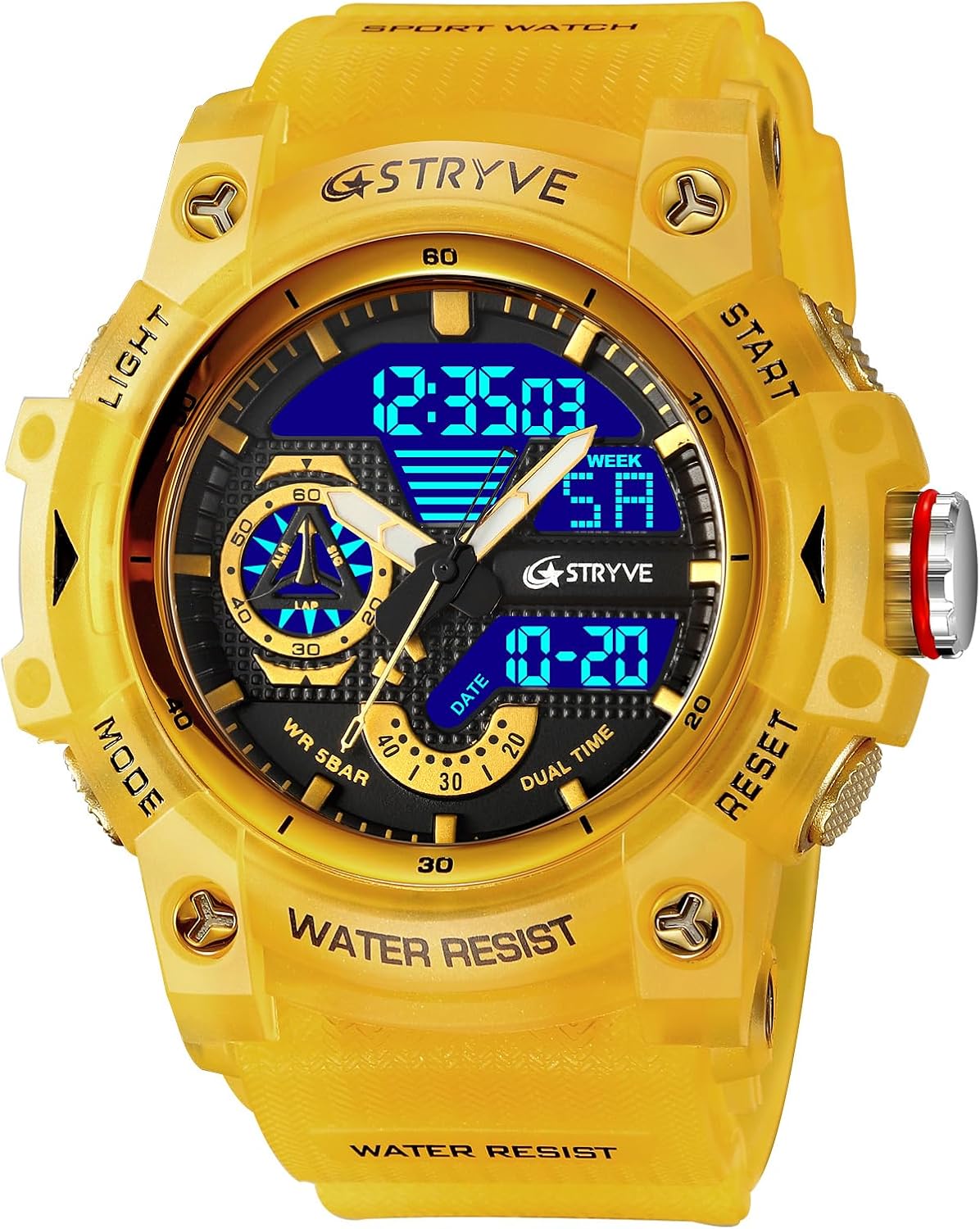 Gosasa Men’s Tactical Watch Analog Digital Dual Display – 50M Waterproof Military Wristwatch with LED Backlight, Stopwatch, Alarm, Countdown – Durable Outdoor Watch