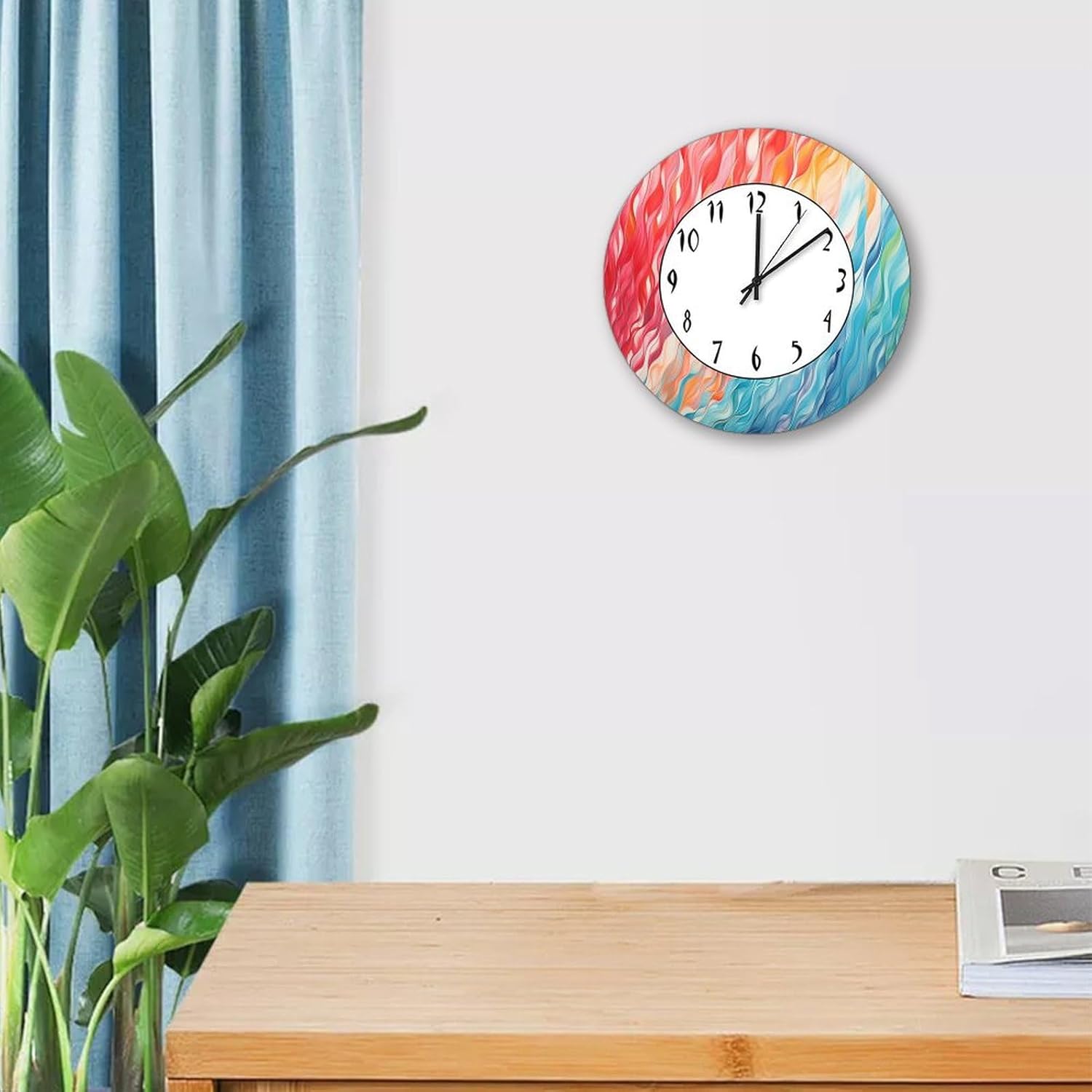 Vintage Decorative Wood Clock 15in,Red and Blue and Yellow Round Wooden Wall Clock for Kitchen Dining Room Home Decor Rustic Wall Art Wooden Clock Funny Gifts for Holiday, spgjkd4mhl7f