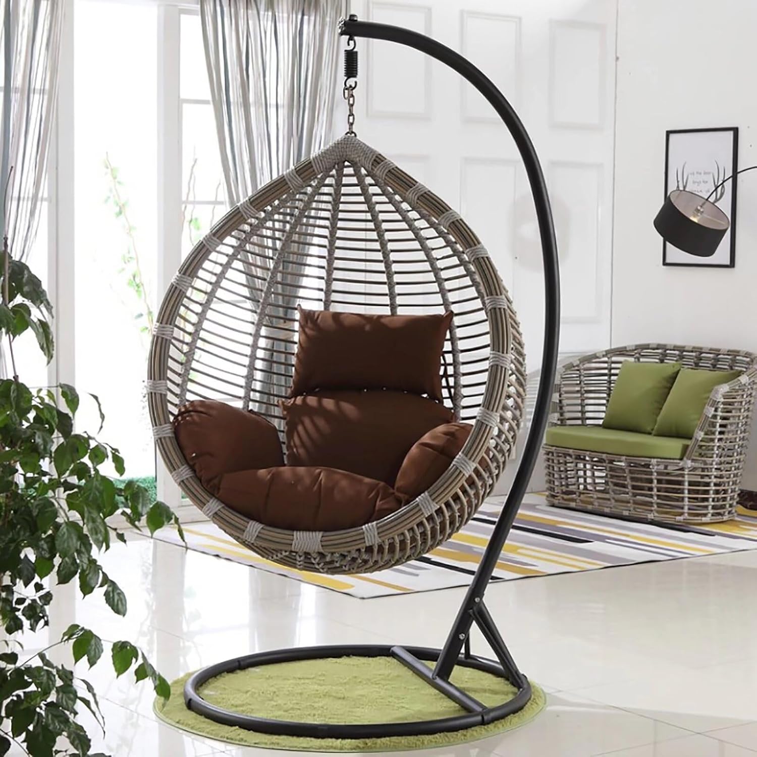 Indoor Outdoor Egg Chair Cushion Thick Printed Hanging Chair Cushions Soft Seat Pad for Patio Garden Bedroom Navy Green