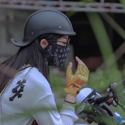 Miniatura 4 de Casco de Motocicleta de Cuero Retro de Media Cara para Adultos Hombres Mujeres, Cascos Estilo Gorra de Béisbol Aprobados por DOT, Cascos Vintage de