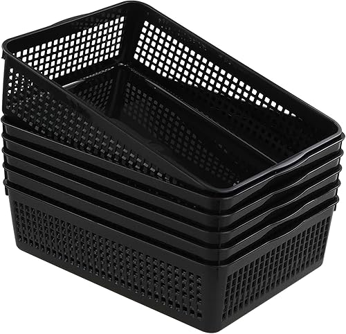 Miniatura 1 de Hespama 6 paquetes de cestas de almacenamiento de archivos de plástico, bandejas de papel A4 negras