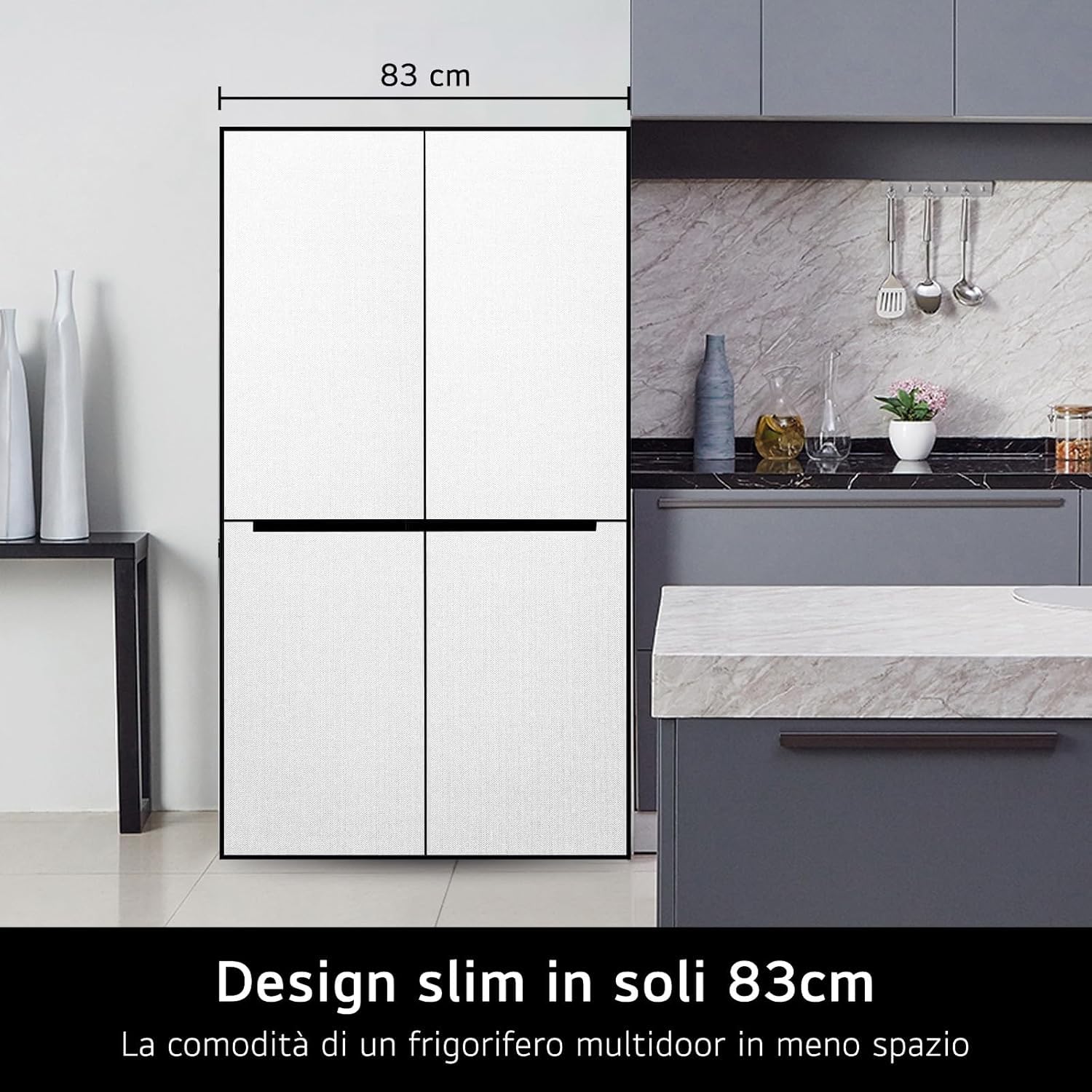 LG GMB860PYDE Frigorifero Multidoor Slim, Frigorifero 4 Porte Classe E, 530L, Wi-Fi, Linear Cooling, Smart Diagnosis, Compressore Smart Inverter, Total No Frost, Design porte piatte, Prime Silver