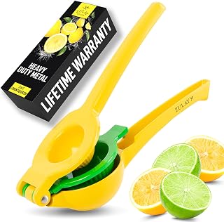 Zulay Kitchen Metal 2-in-1 Lemon Lime Squeezer - Heavy Duty Manual Citrus Juicer for Max Extraction, Ergonomic Handle, Easy Clean Yellow Green
