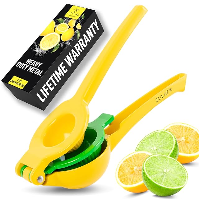 Zulay Kitchen Metal 2-in-1 Lemon Squeezer - Sturdy Max Extraction Hand Juicer Lemon Squeezer Gets Every Last Drop