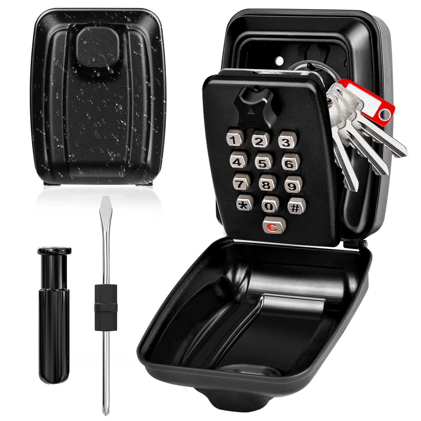 HUANLANG Key Lock Box for Outside Wall Mount 12-Digit Combination Lock Box Outdoor Spare Key Hider Waterproof Security Lockbox Large Capacity Key Box for Realtors Home Garage Office