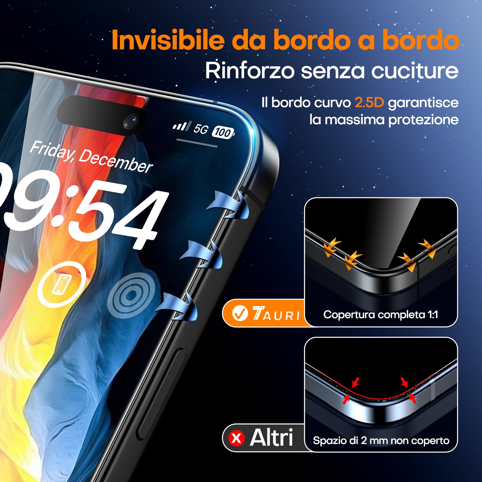 TAURI Vetro Temperato per iPhone 16/15 6.1 Pollici,Rimozione Automatica Della Polvere, Durezza 9H, Senza Bolle,Pellicola Protettiva per iPhone 16 Film, 3 Pezzi