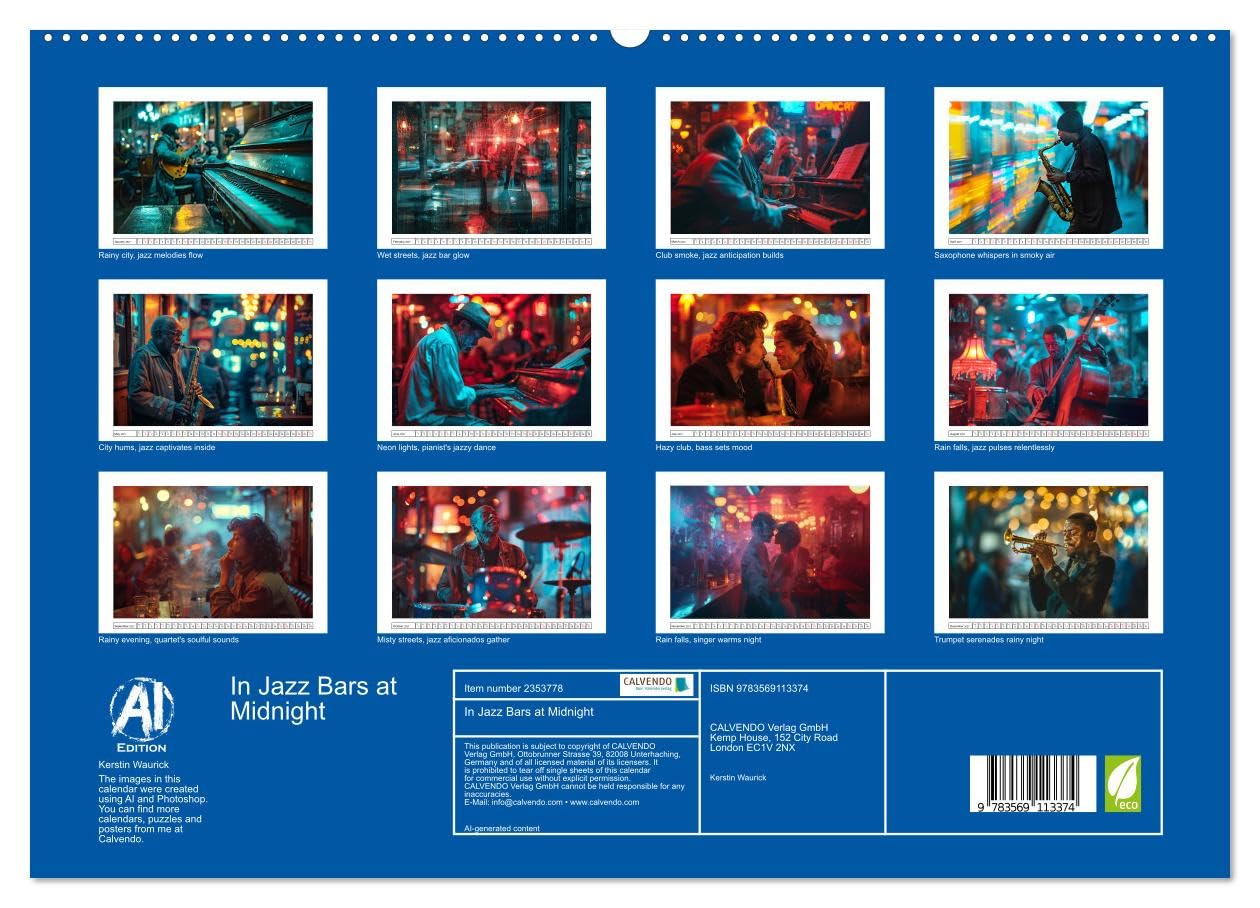 In Jazz Bars at Midnight (High Quality Premium Wall Calendar 2027 DIN A2 landscape),CALVENDO 12 Month Wall Calendar: The city's heartbeat slows in the ... jazz pulses with an unrelenting energy