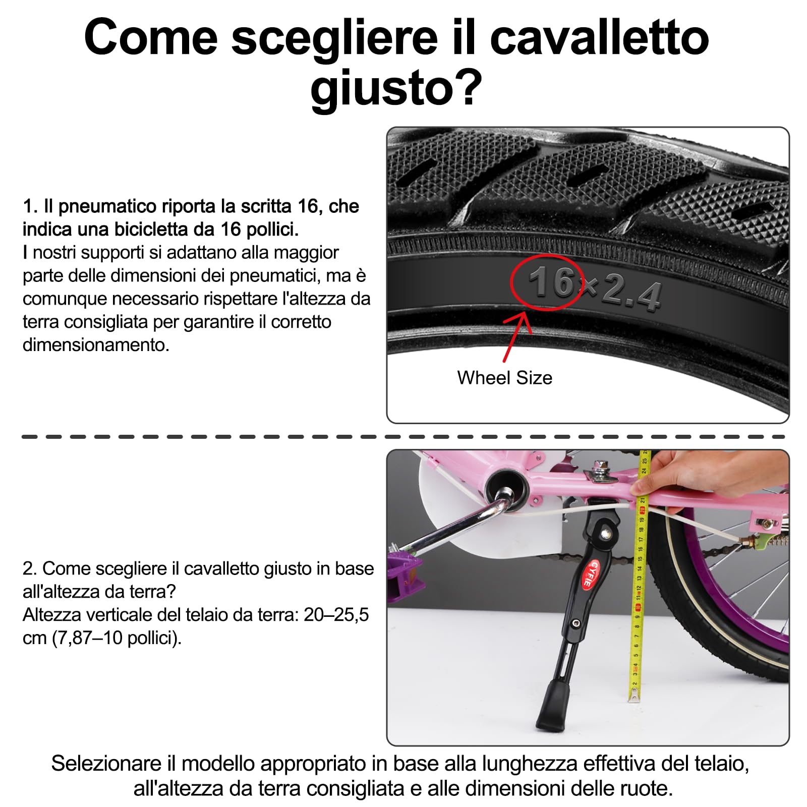 CYFIE Cavalletto Bici Bambino, Cavalletti per Bicicletta Regolabile Alluminio Lega Cavalletto Laterale, Regolabile in Altezza 4cmm, Bici da Strada, Bici Sportiva, Bicicletta, MTB Bic