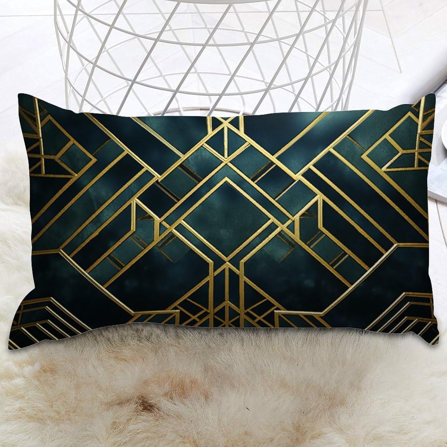 ArogGeld Blue Geometric Lumbar Throw Pillow Cover Asian
