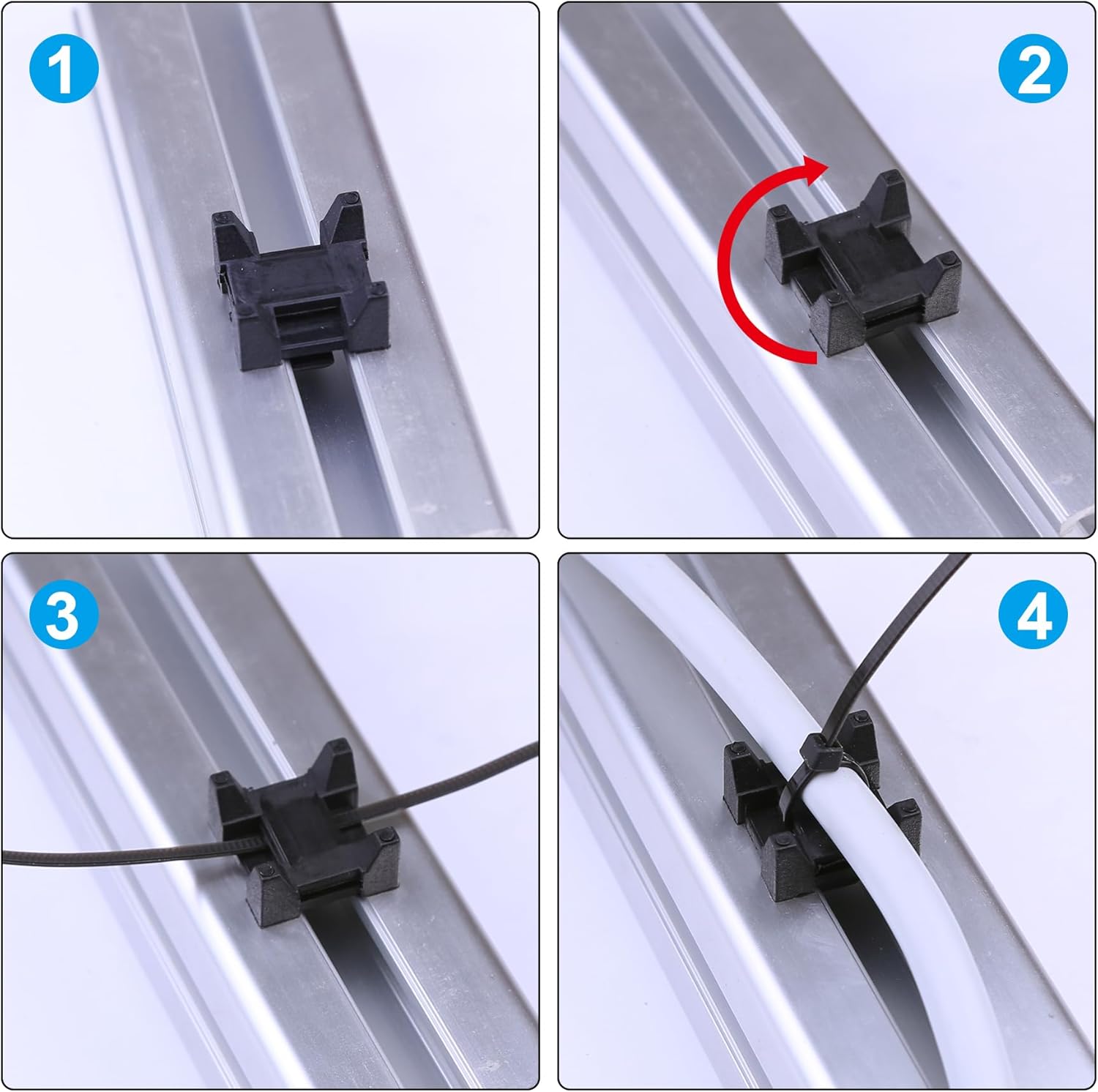 Xadnitu 25 Pieces Plastic Cable Zip Tie Mounting Blocks, Drop-In Base Mounts for 15 or 40 Series Aluminum T-Slot Extruded Profiles Wire Management