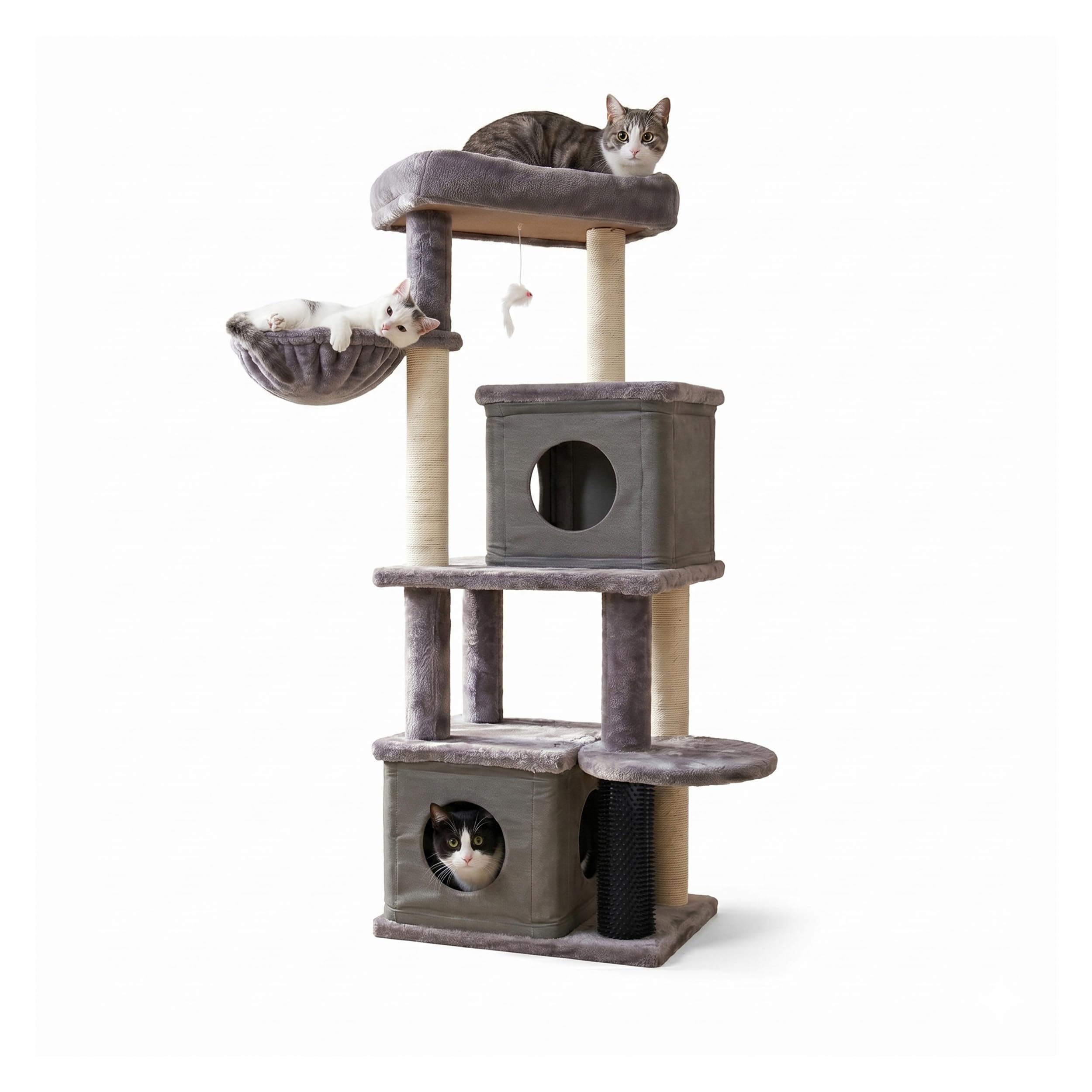 Aqpet Tiragraffi XL a Torre in Sisal e tessuto con Cucce per il riposo, Alto 125 cm per il massimo divertimento del tuo gatto, Colore Grigio