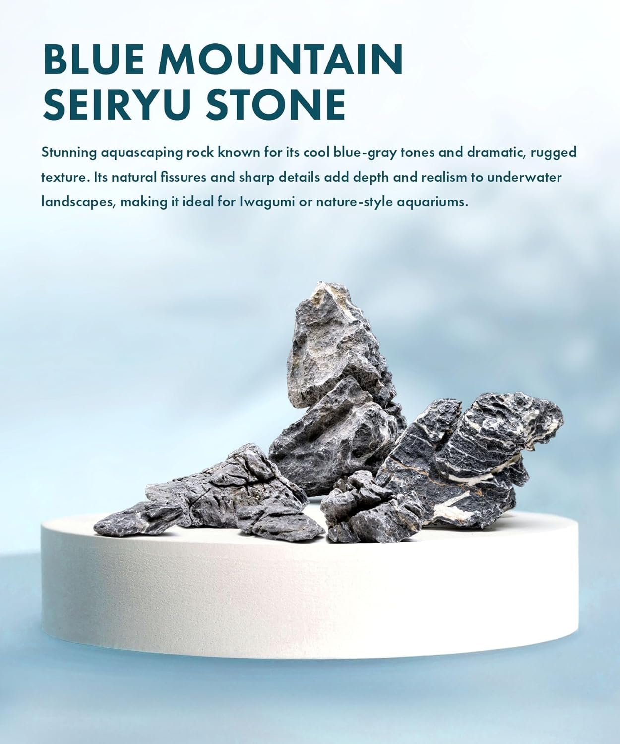 SubstrateSource Natural Aquarium Stones - Dark Bluish-Grey w/White Veins - Iwagumi Aquascaping Rocks, Freshwater Tanks, Cichlids, Betta Fish & Shrimp Tank Decorations - Blue Mountain Seiryu, 20 LB