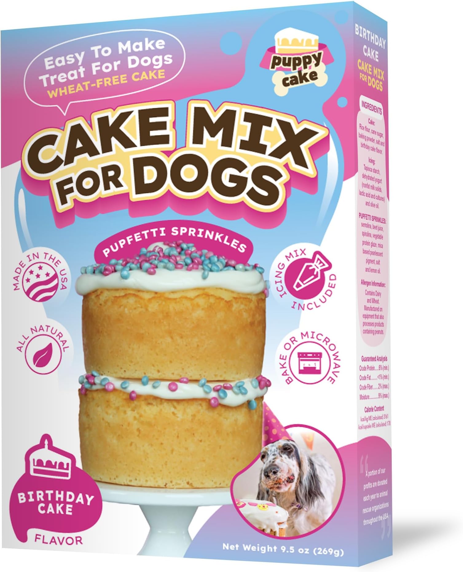 Wheat-Free Cake Mix with Icing for Dogs (Birthday Cake with Pupfetti Sprinkles)