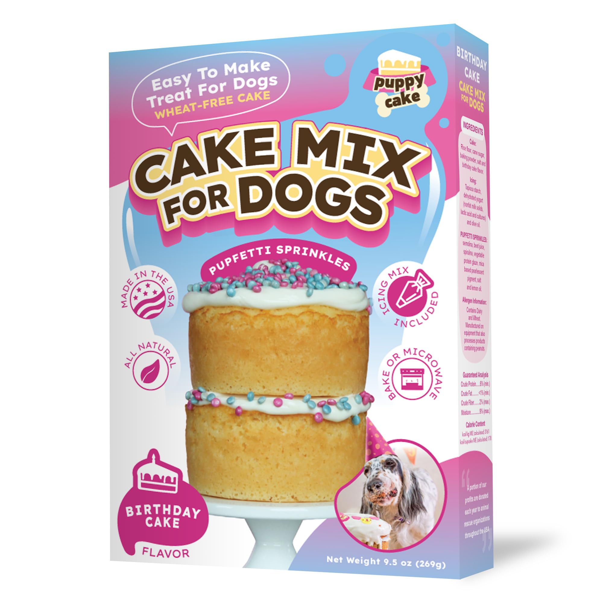 Puppy Cake Wheat-Free Cake Mix with Icing for Dogs (Birthday Cake with Pupfetti Sprinkles)