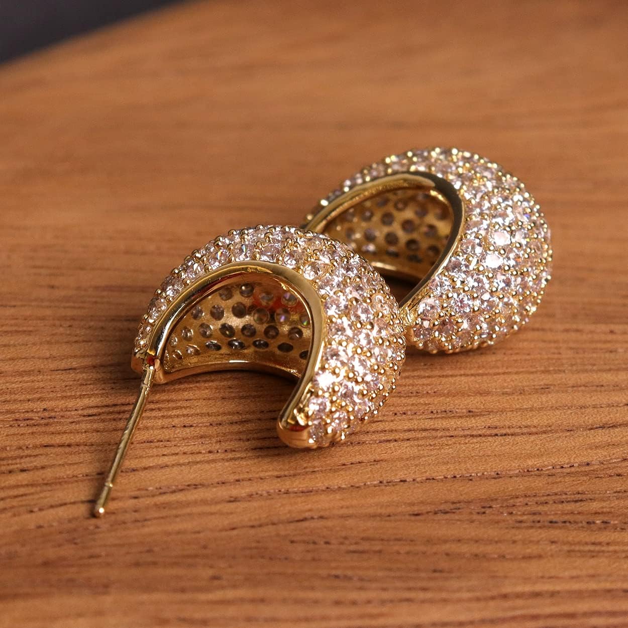 Sonateomber Gold Crystal Hoop Huggie Earrings for Women - Trendy Unique Sparkly Rhinestone CZ Thick Earings Hypoallergenic Wedding Prom Bridal Fashion Fairy Jewelry Gift - Image 5