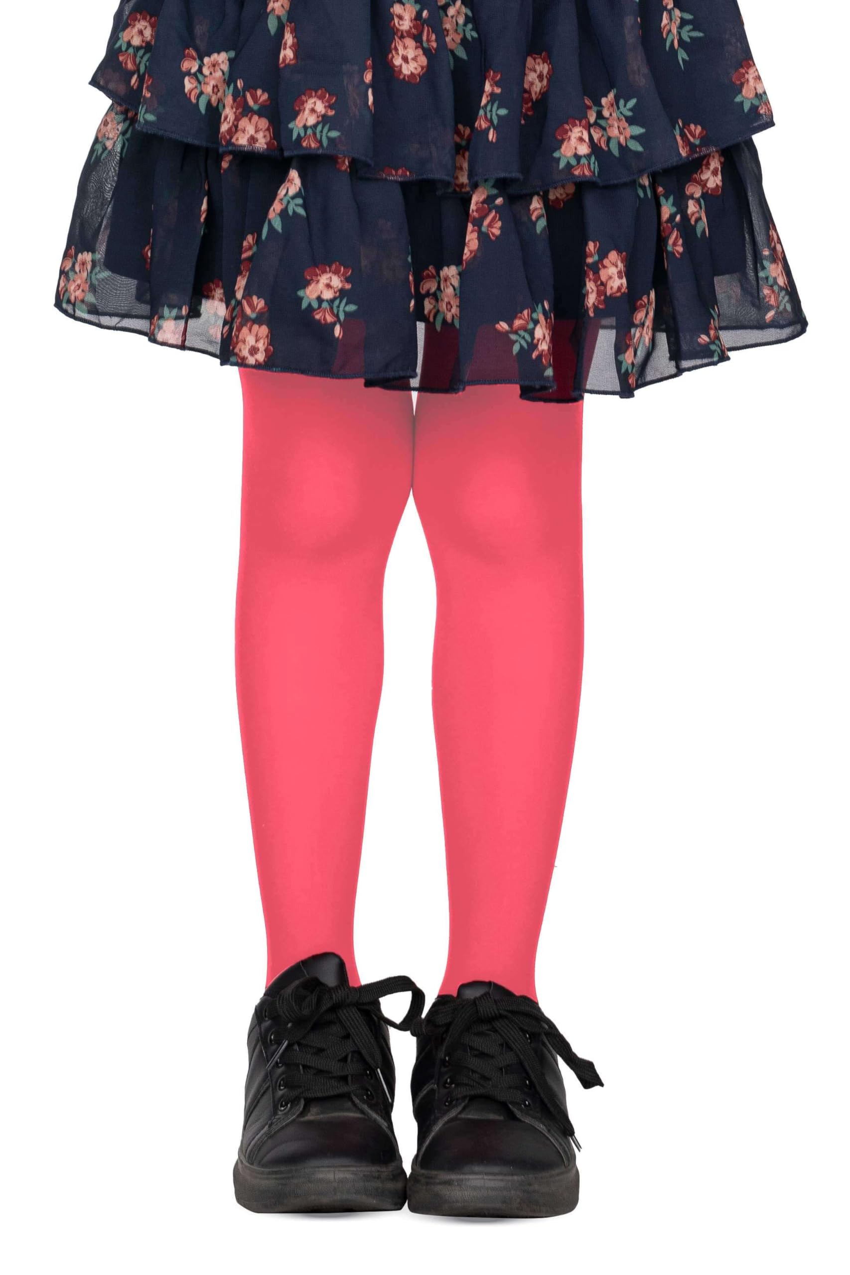LORES Coral Tights for Girls 40 DEN Opaque Plain Solid Footed, Soft Microfibre Ballet Tights, School Uniform Tights Kids Dance Gymnastics Everyday-wear, 11-12 Years (146/152 cm)