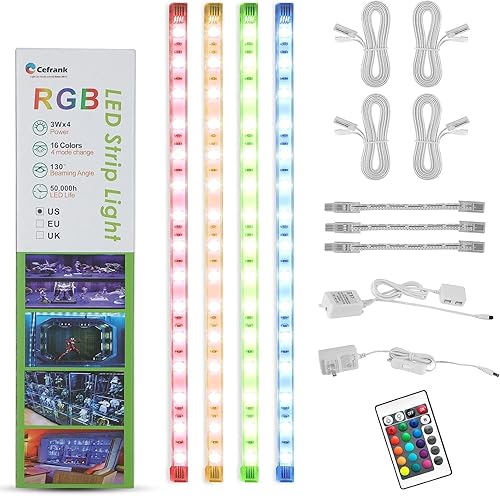 Cefrank 4 x 12 barras de luz LED RGB enlazables para gabinete de exhibición, control remoto, varios colores