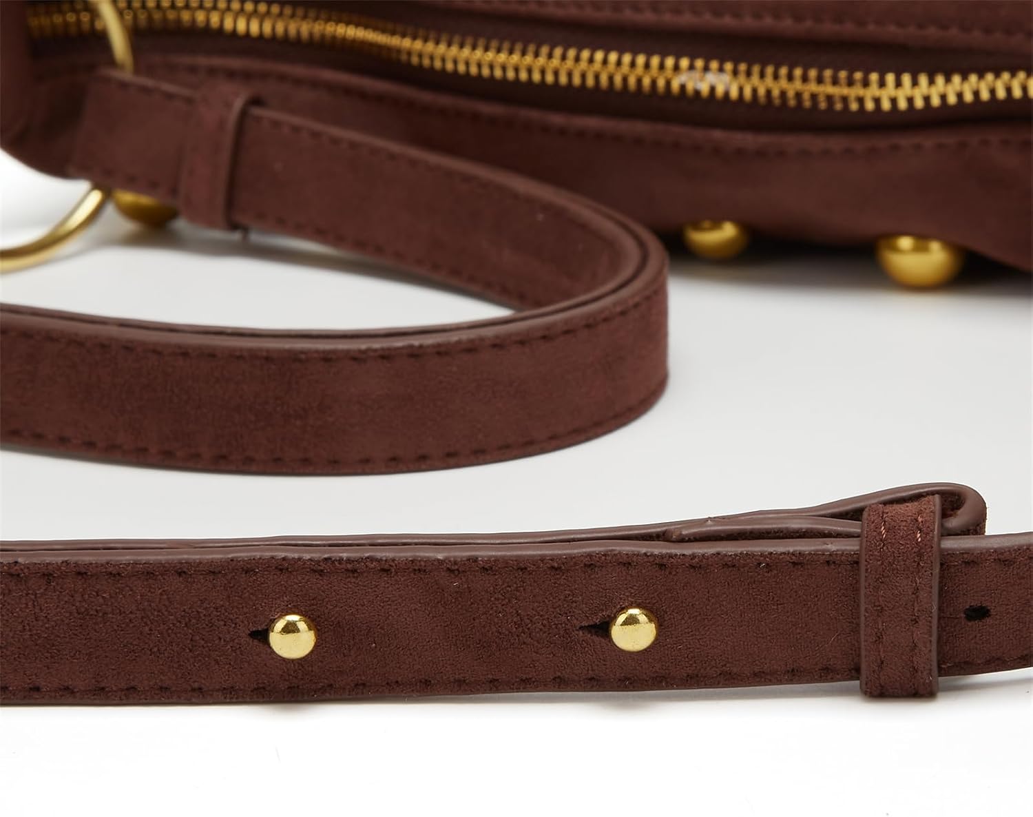 Women's Studded Shoulder Purses Gold Studs Punk Large Suede Handbag Trendy Purse Retro Tote Bag Adjustable Strap - Image 6